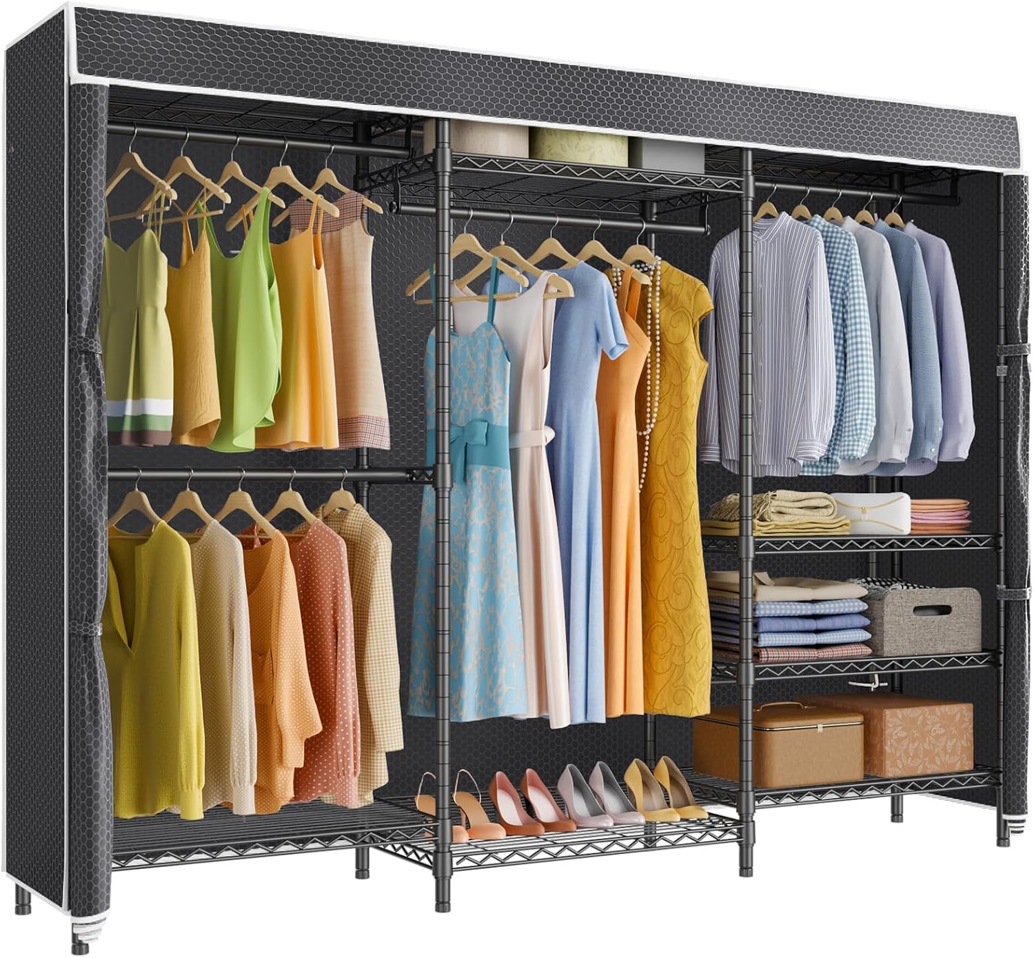 V5C Heavy Duty Covered Clothes Rack Portable Closet Rack, Black Metal Clothing Rack with Black Upgraded Polyester Cover, Adjustable Custom Freestanding Closet Wardrobe, Max Load 800LBS - Image 11