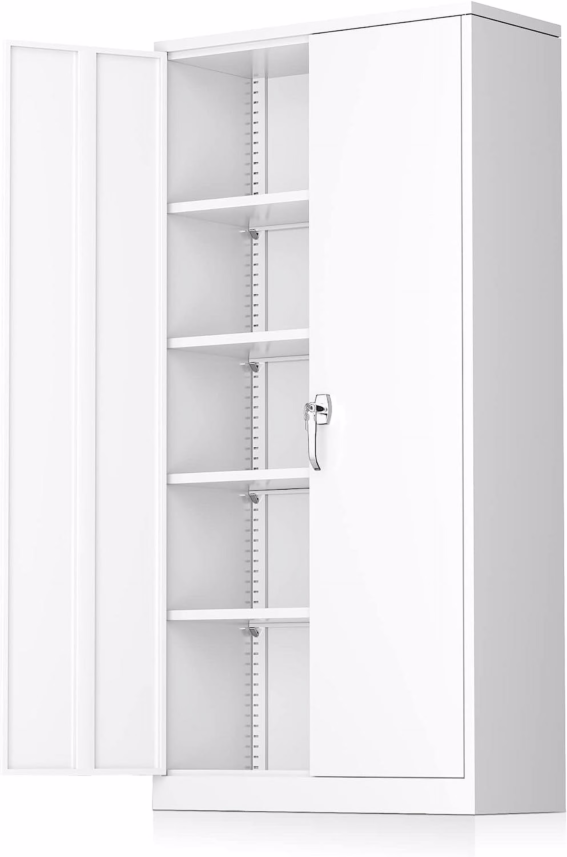 SUNCROWN Metal Storage Garage Cabinets with Locking Doors and Adjustable Shelves, Steel Storage Cabinet for Garage, Office, Classroom, Assemble Required(White)
