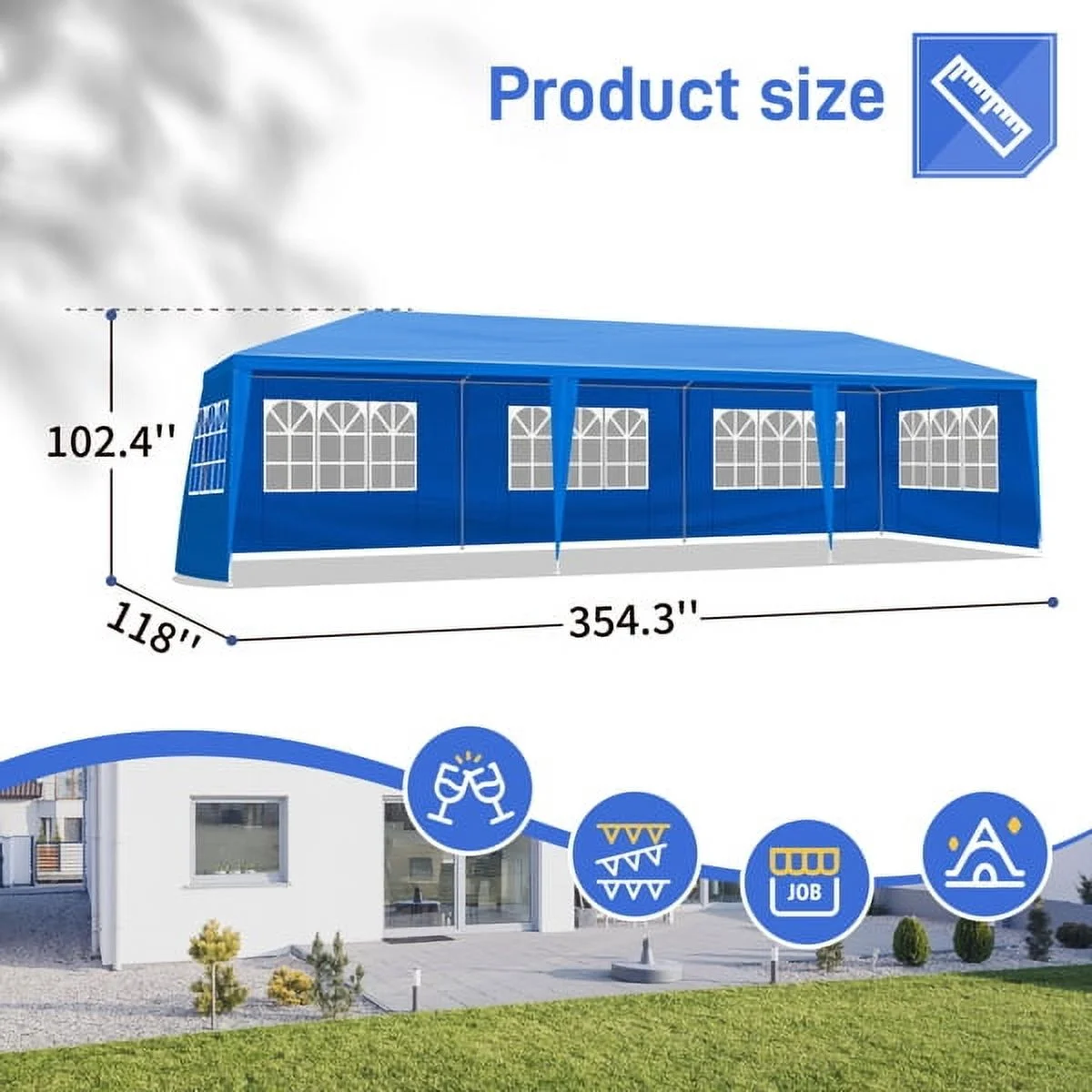 ALFRESCO 10'x30' Waterproof Outdoor Party Tent with 8 Removable Sidewalls - Perfect for Patio Weddings, Blue - Image 6