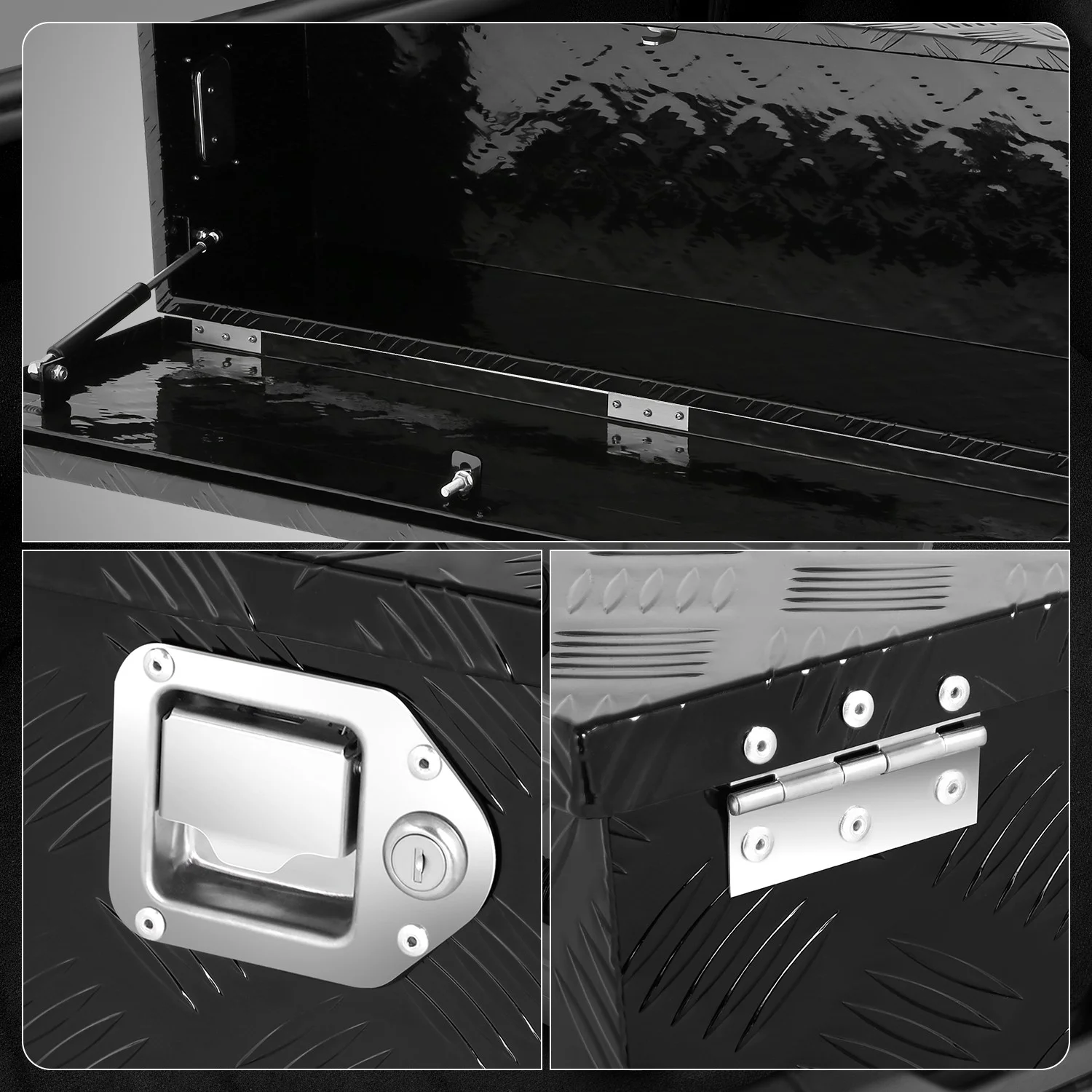 DNA Motoring 39"x13.4"x10" Aluminum Tool Box Pickup Truck Bed RV Trailer Storage w/Lock & Key Black - Image 7