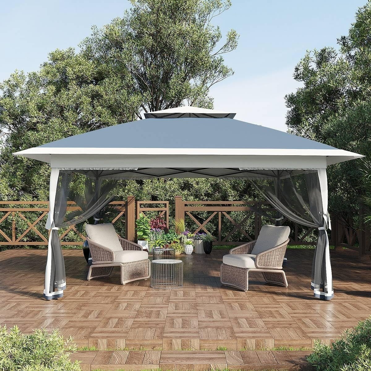 13x13FT with Expansion Bolts, Canopy Tent, Heavy Duty Party Tent & Shelter with Double Roofs, Mosquito Nettings and Privacy Screens Tent for Party, Wedding, Outdoor Dining, Patio, Backyar - Image 9