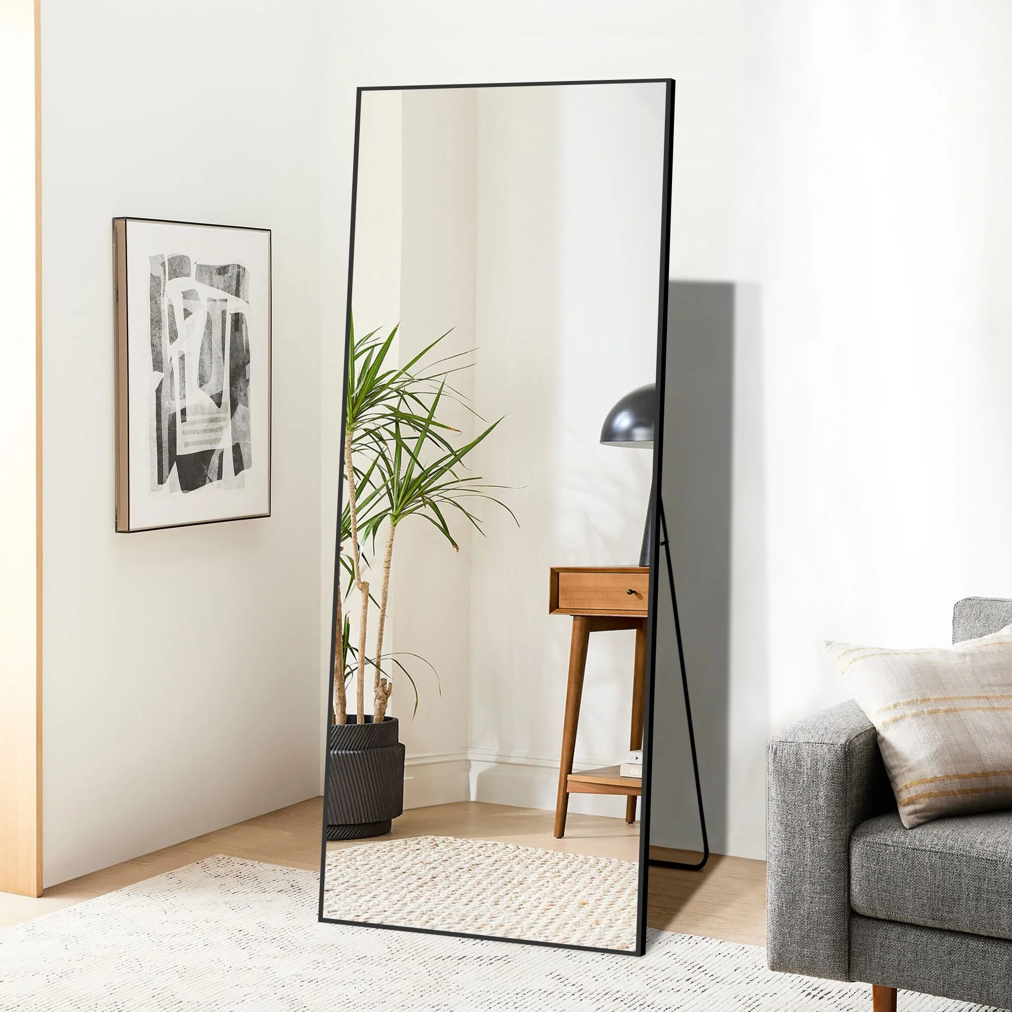 64x21 Full Length Floor Mirror, Large Full Body Aluminum Alloy Frame Standing Mirror with Stand and Wall Mount Option - Image 6