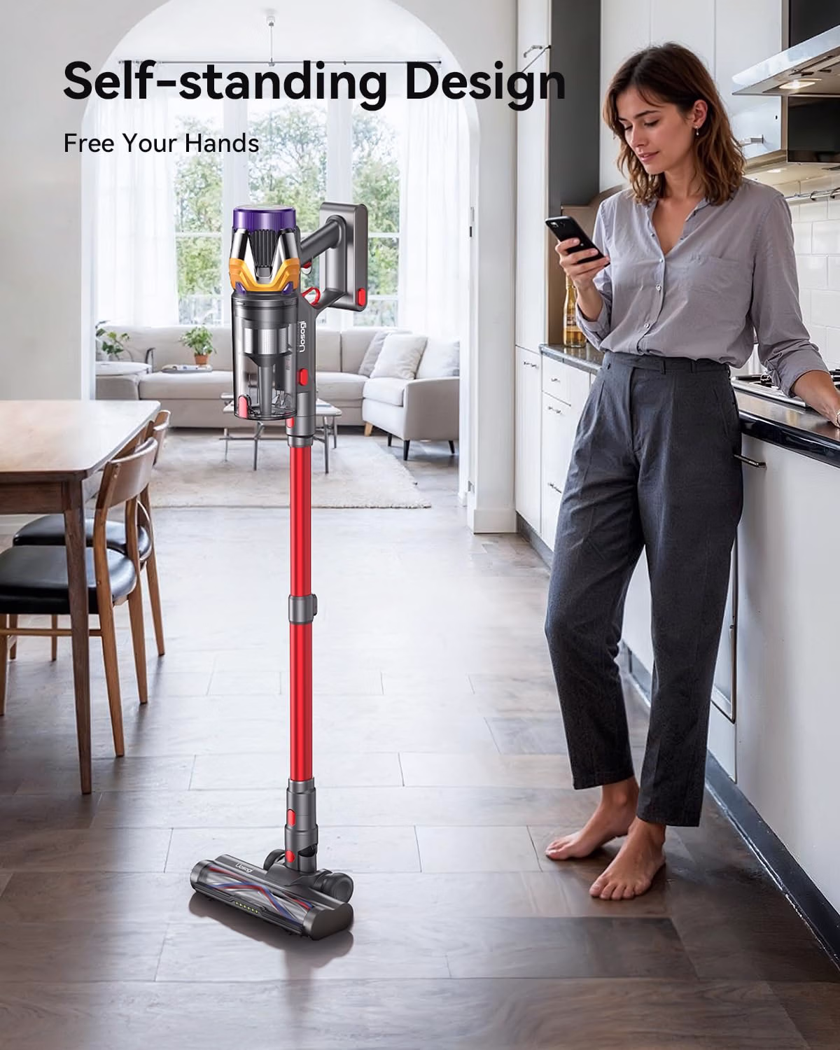 Cordless Vacuum Cleaner, Upgraded 55KPA 650W 70Mins Stick Vacuum with Hurricane Mode, Self-Standing, Touch Screen, 1.8L Dust Cup, Anti-Tangle Wireless Vacuum, Vacuum Cleaners for Home, Pet Hair & Carpets - Image 7
