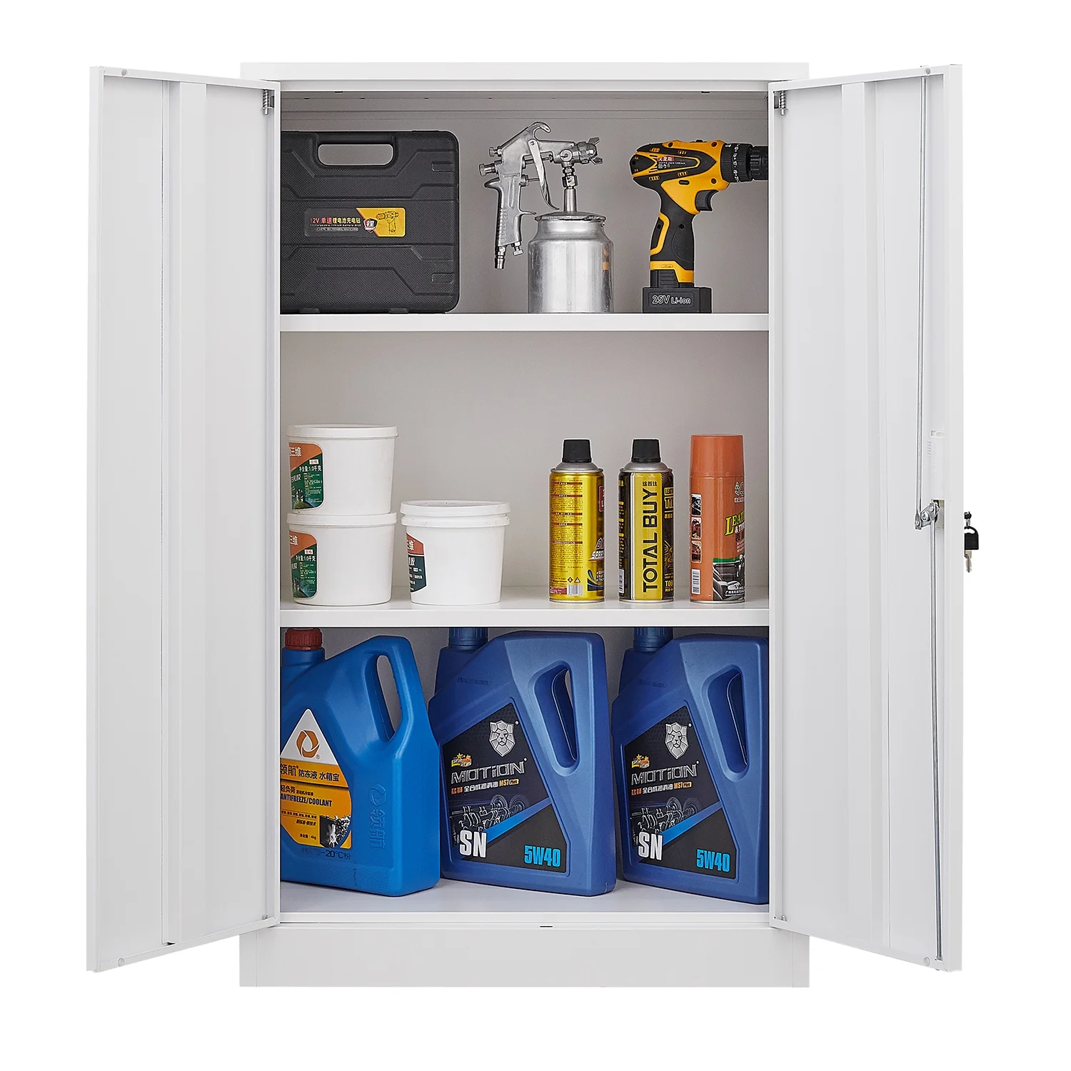 Gewnee Metal Storage Cabinet, 42 inch Folding Garage Cabinets with Adjustable Shelves and Locking Doors,White - Image 9