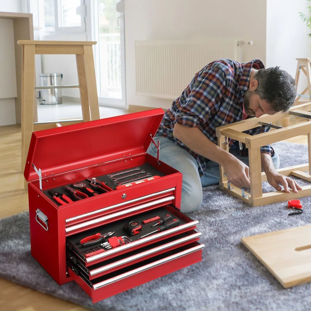 IVV 4-Drawer Rolling Tool Chest w/Lock & Key, Tool Storage Cabinet with Universal Wheels, Anti-Scratch Liners, Tool Organizer Box for Garage, Warehouse & Repair Shop, Red - Image 18