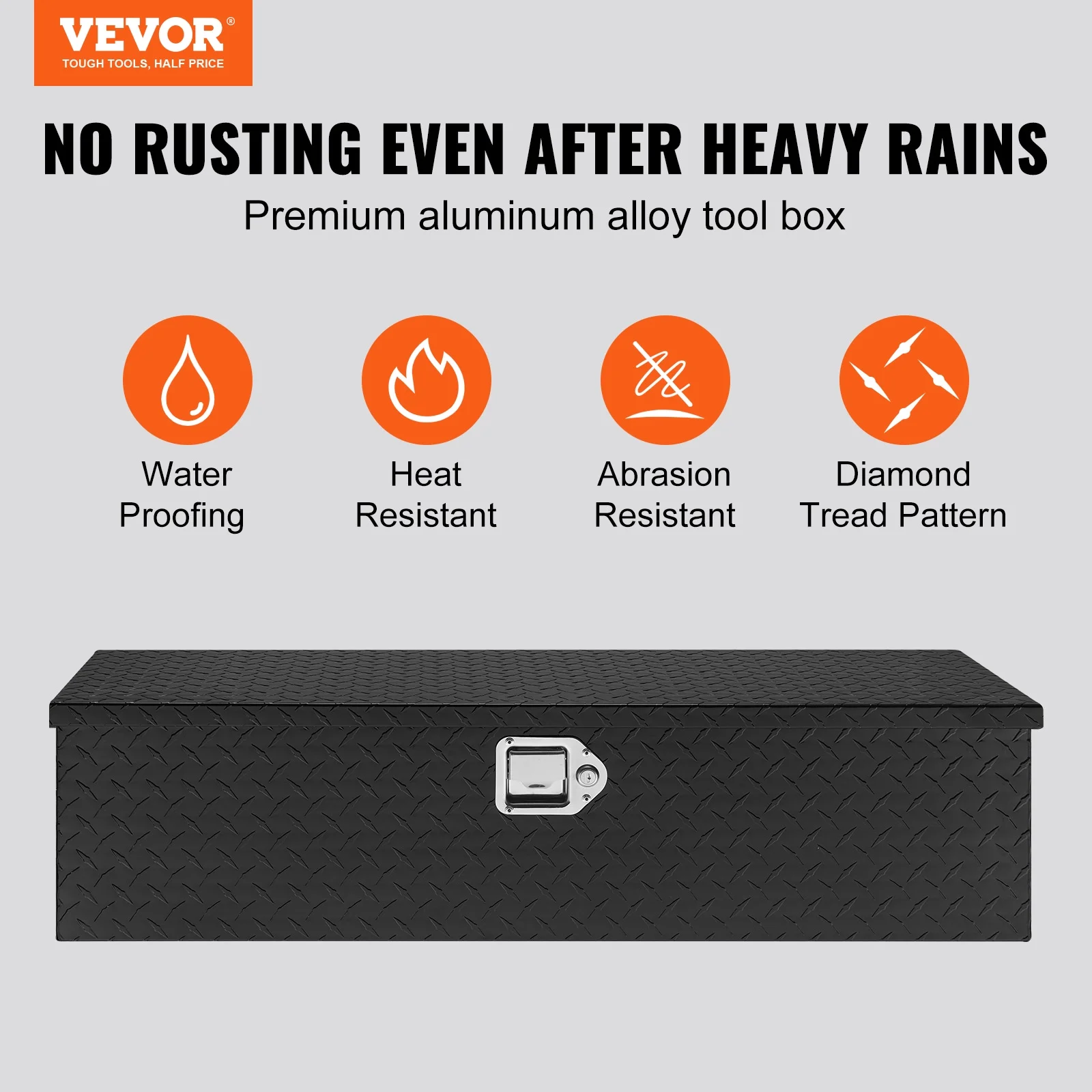 VEVOR Heavy Duty Aluminum Truck Bed Tool Box, Diamond Plate Tool Box with Side Handle and Lock Keys,Storage Tool Box Chest Box Organizer for Pickup,Truck Bed, RV, Trailer,39"x13"x10",Black - Image 2