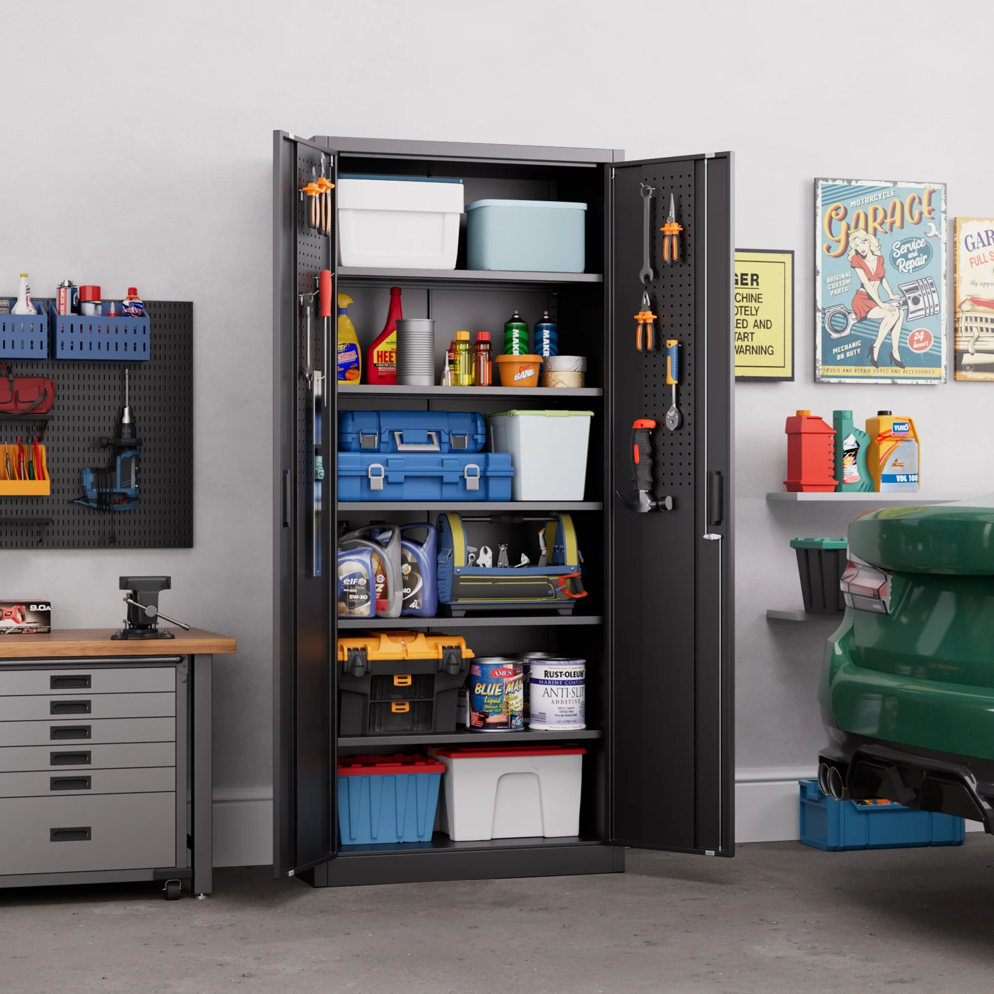 GAEANET 2 Door Metal Storage Cabinet with 5 Adjustable Shelves &Pegboard, 71" H-32" W-16" D Locking Steel Garage Cabinet, for Garage,Office,Home,Gym,School, File Cabinet,Assembly Required, Black - Image 10