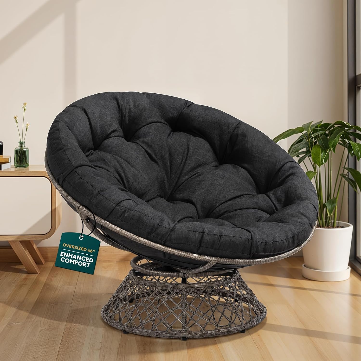 40" Wicker Papasan Chair, 360° Swivel, Arctic Snow, Brown Base - Image 22