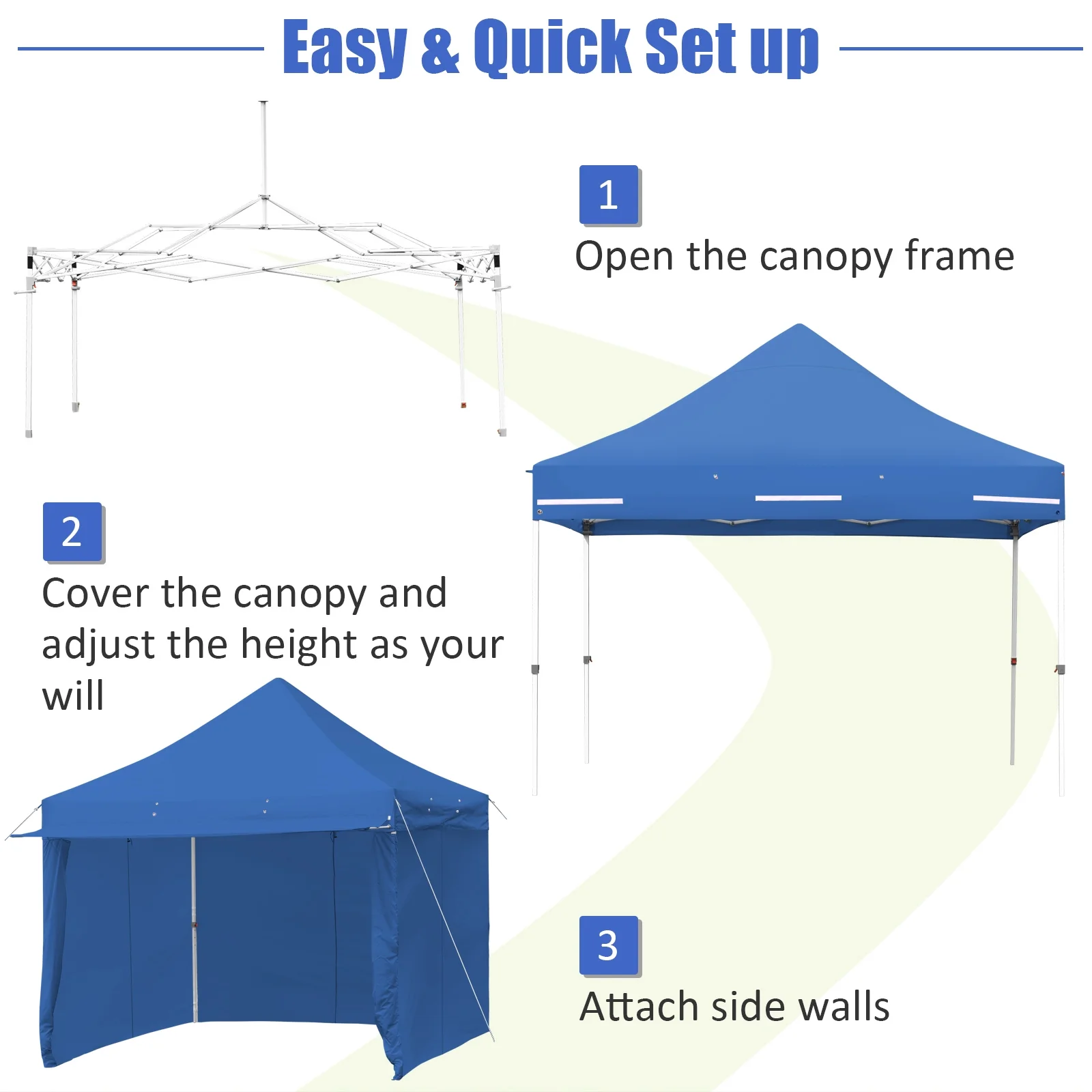 Patiojoy 10x10ft Pop up Tent, 4 Height Adjustment Folding Camping Tent with Awning Blue - Image 8