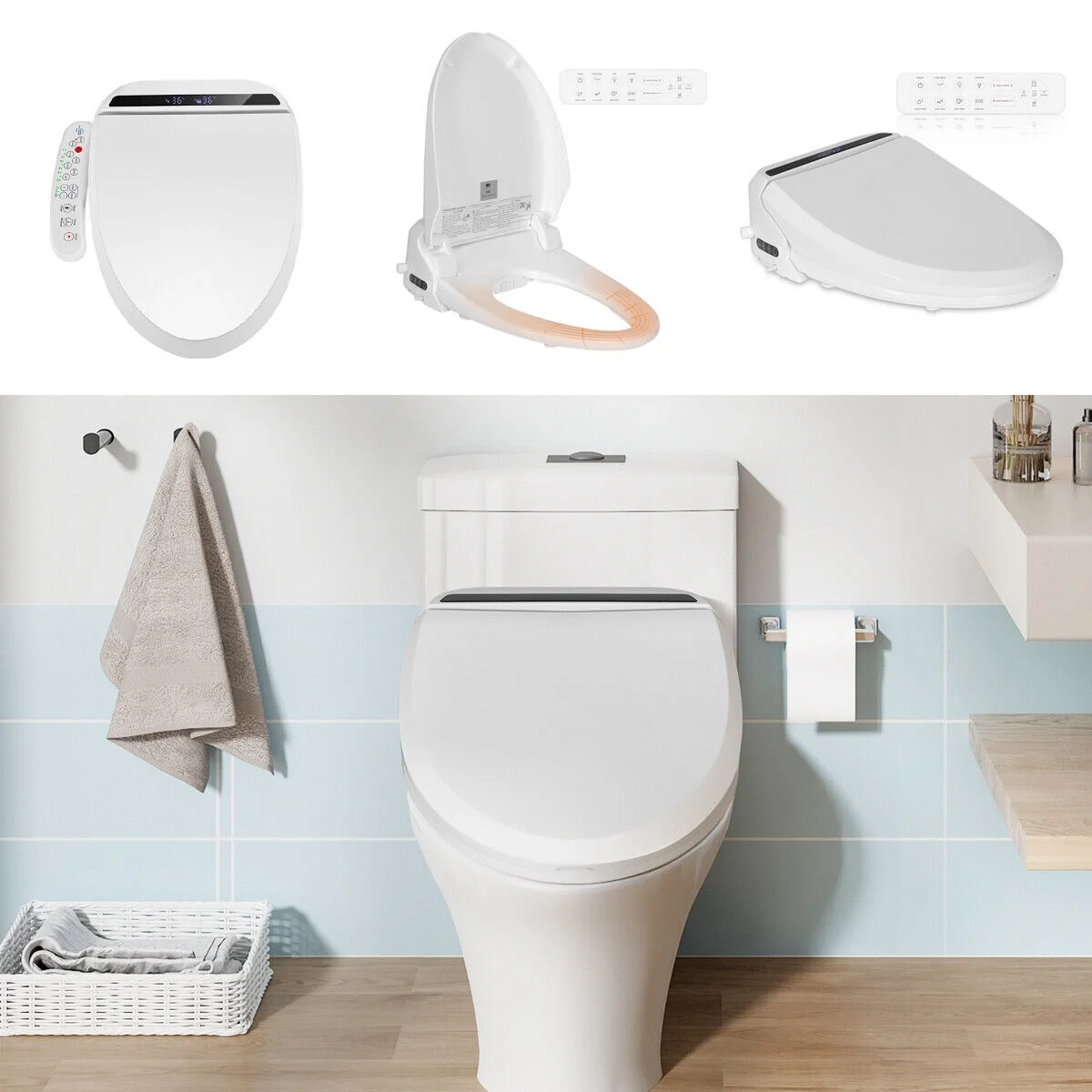 PULUOMIS Elongated Electronic Bidet Toilet Seat White with Heated Seat and Self-Cleaning Nozzle - Image 4