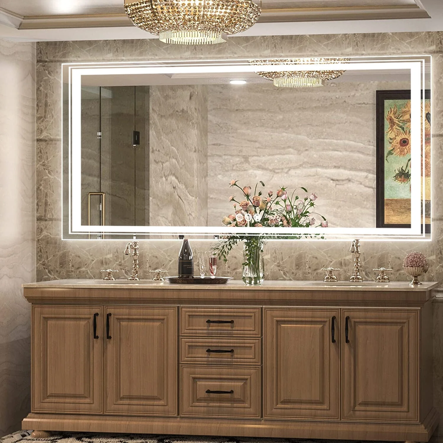 Extra Large LED Lighted Bathroom Mirror, Anti-Fog Wall Mounted Vanity Mirror with 3 Colors - Image 5