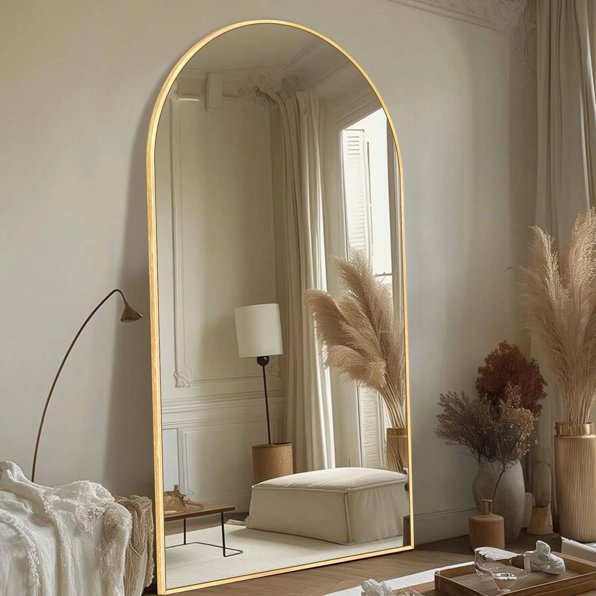 Modern Arched Full Length Floor Mirror, Aluminum Alloy Frame Standing Full Body Mirror - Image 13