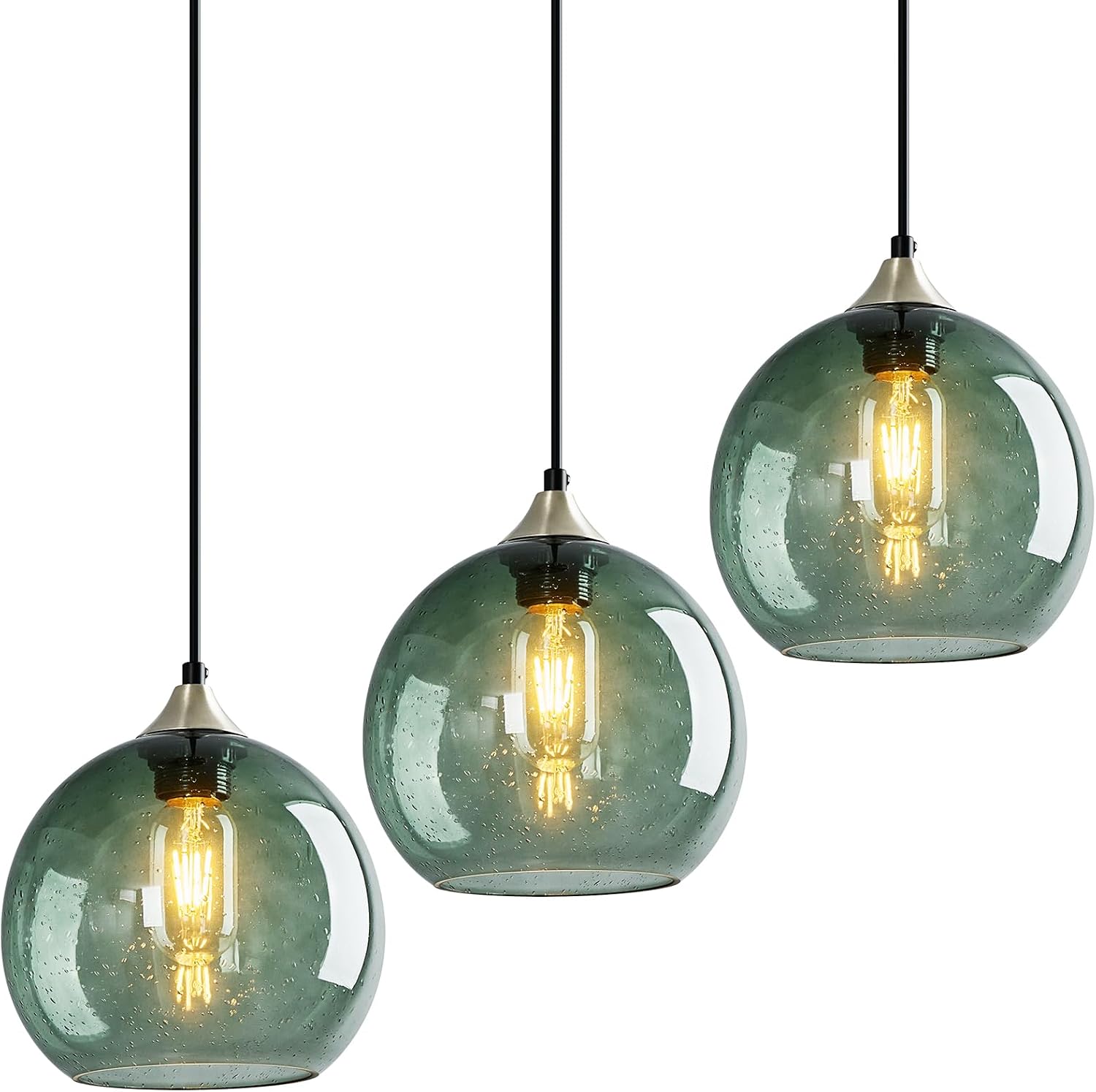 Amber Pendant Lights Kitchen Island 3 Pack, 5.9 in Seeded Glass Globe - Image 78