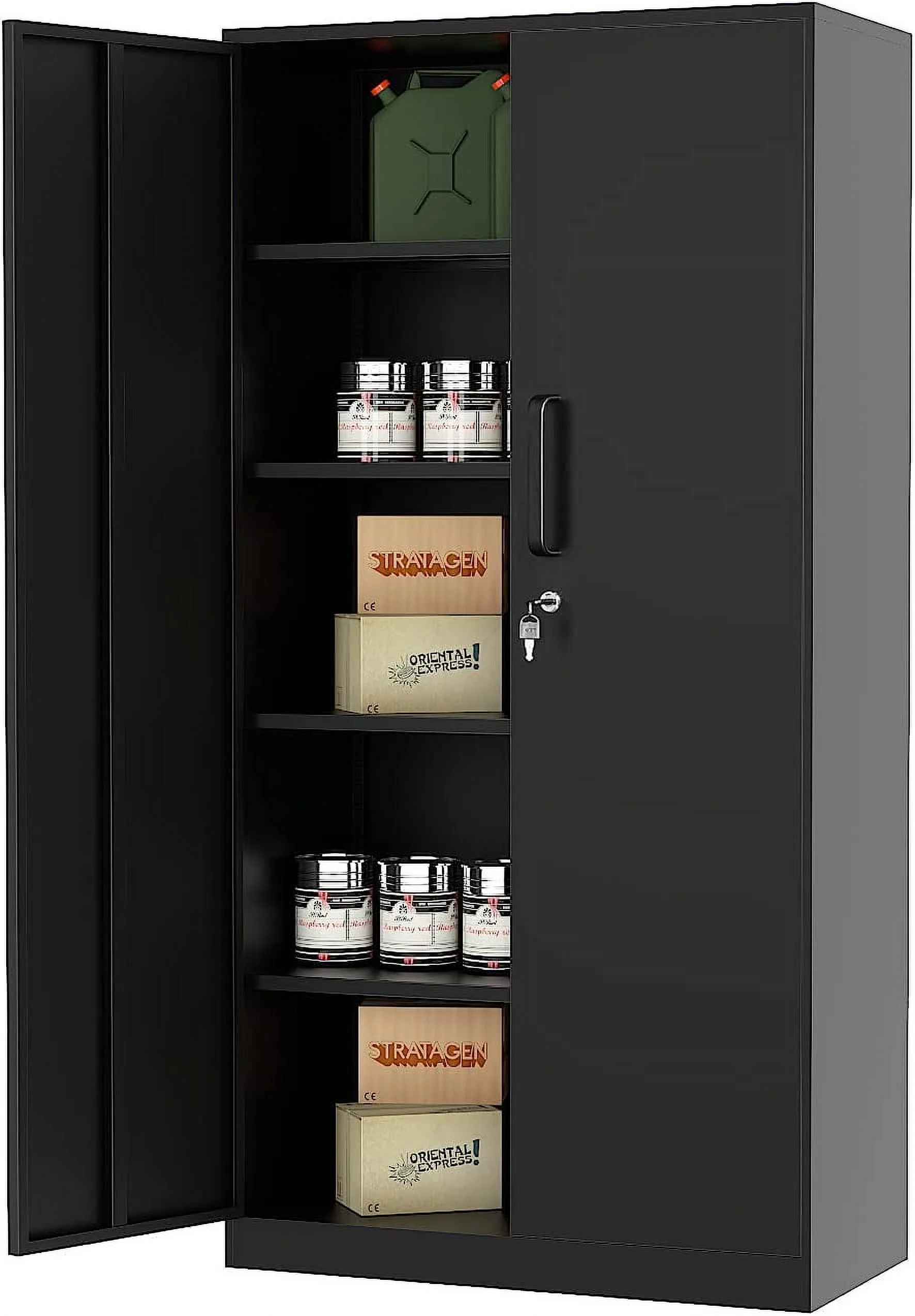 MIIIKO Metal Storage Cabinet with Locking Doors, Black Garage Lockable Steel Cabinets with 4 Doors and 5 Shelves for Home, Garage, Pantry Workshop Warehouse - Image 6