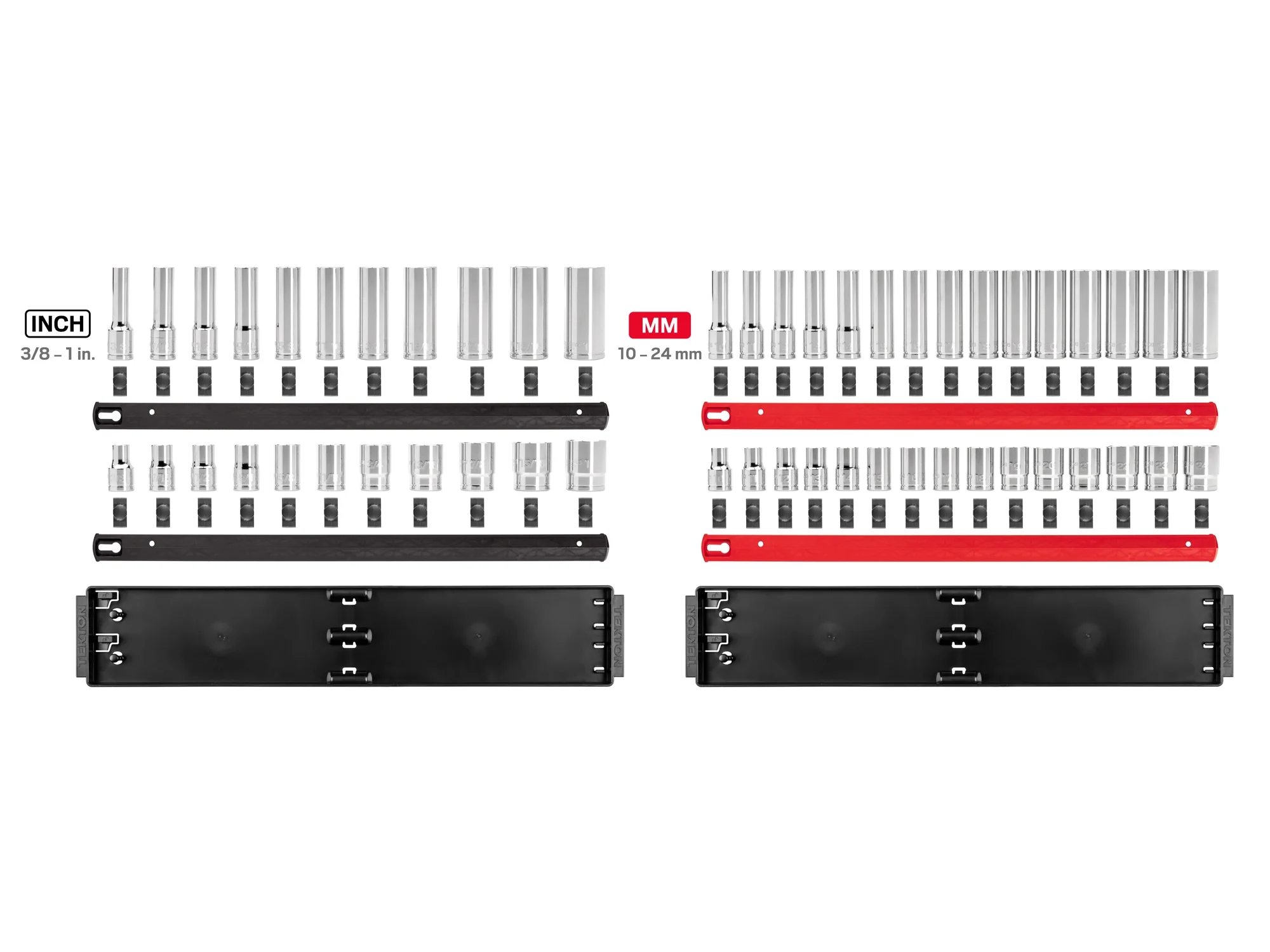 TEKTON 1/2 Inch Drive 12-Point Socket Set with Rails, 52-Piece (3/8-1 in., 10-24 mm) | SHD92214 - Image 2