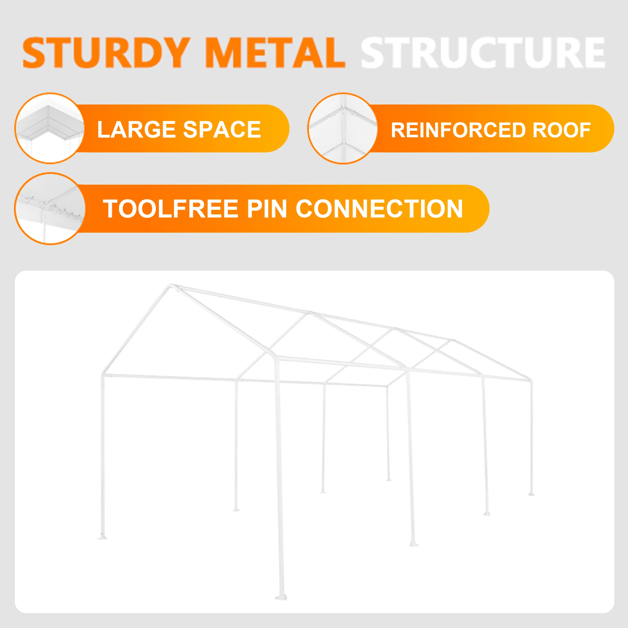 Abba Patio 10X20 ft Outdoor Canopy Carport Portable Car Tent Garage Shelter, White - Image 4