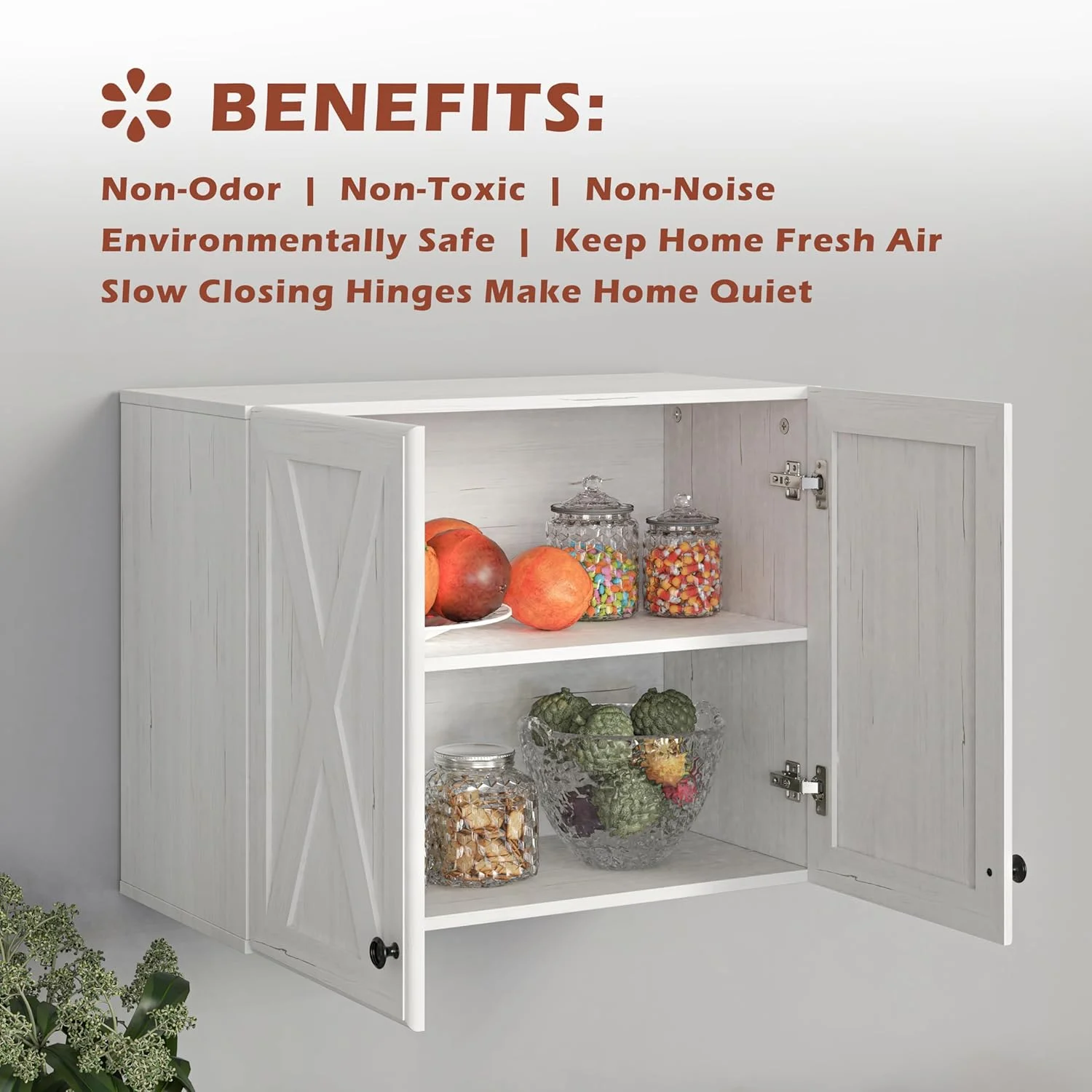 Wall Storage Cabinets - Farmhouse Kitchen Laundry White Wall Mounted Cabinets with 3 Doors and Shelves, 35inch Wide - Image 9