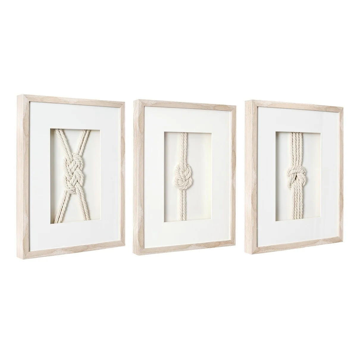 3-Piece Framed Nautical Knots Wall Decor Set, Natural Finish Coastal Wall Art
