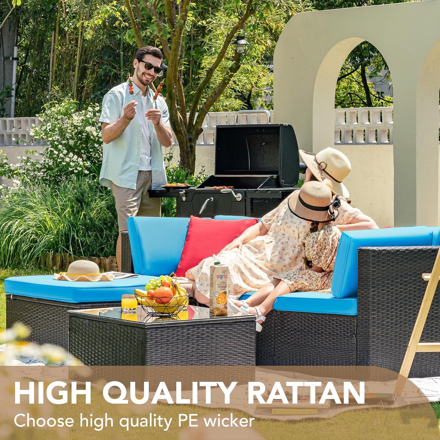 5-Piece All-Weather Patio Furniture Set with Cushions, Outdoor Wicker Conversation Sofa Set for Garden, Deck & Backyard - Image 19