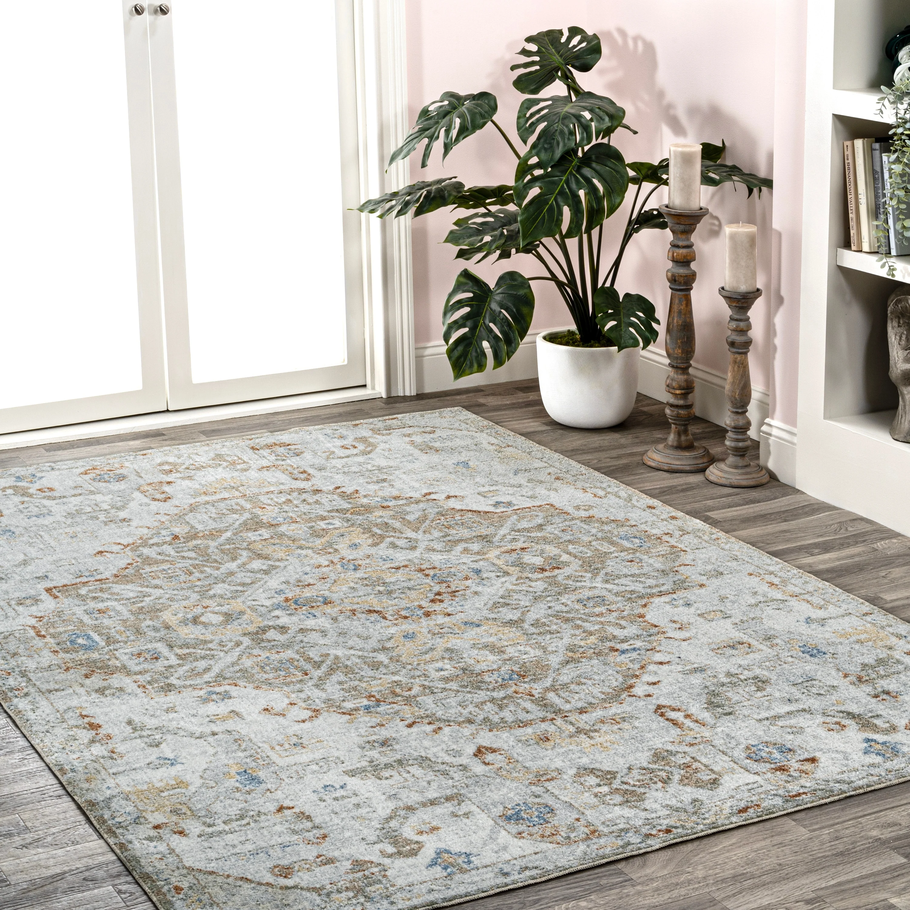Bohemian Medallion Low-Pile Machine-Washable Area Rug, Cream and Terra - Image 28