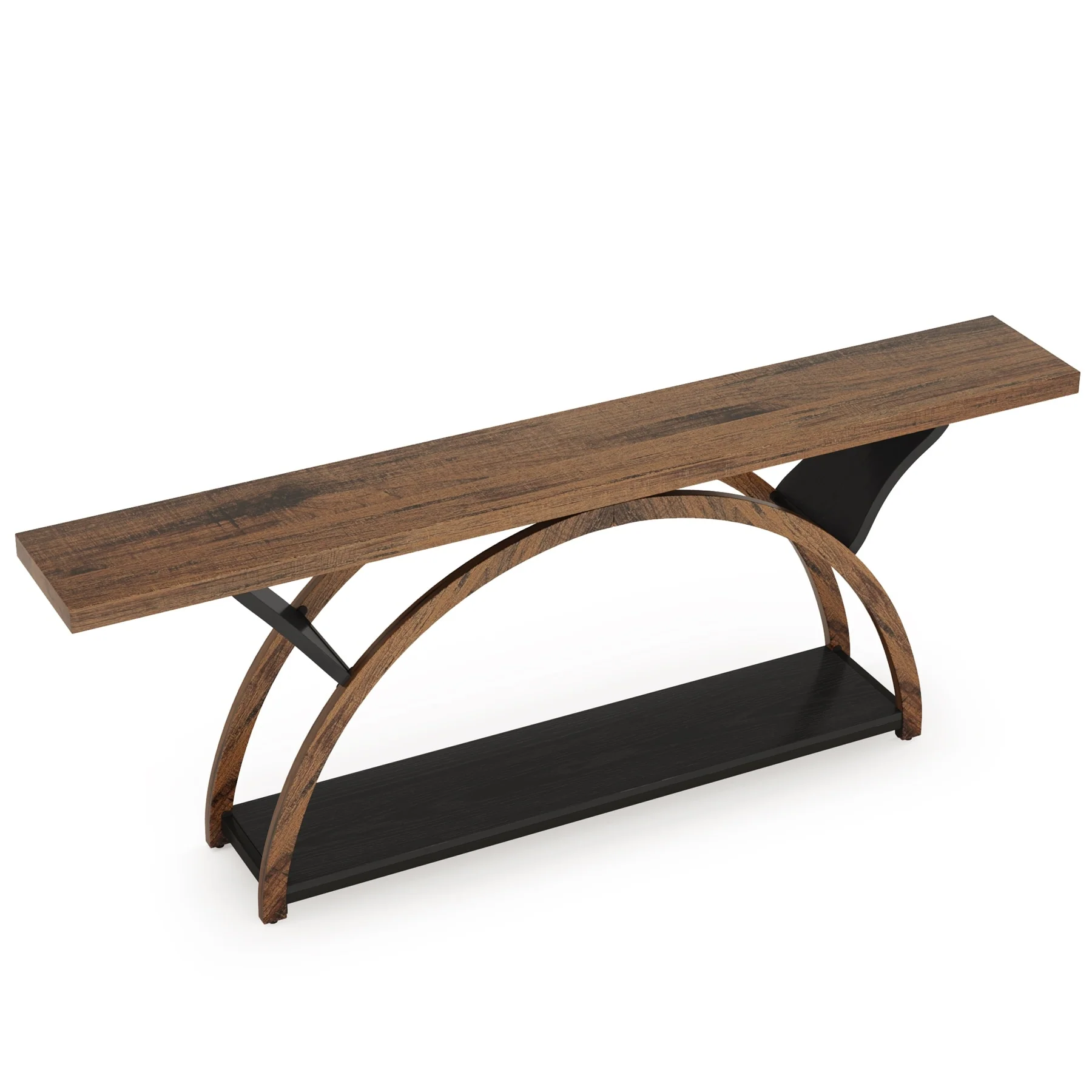 Gray 2-Tier Slim Console Sofa Table, Semi-Circular Metal Frame for Hallway - Image 24