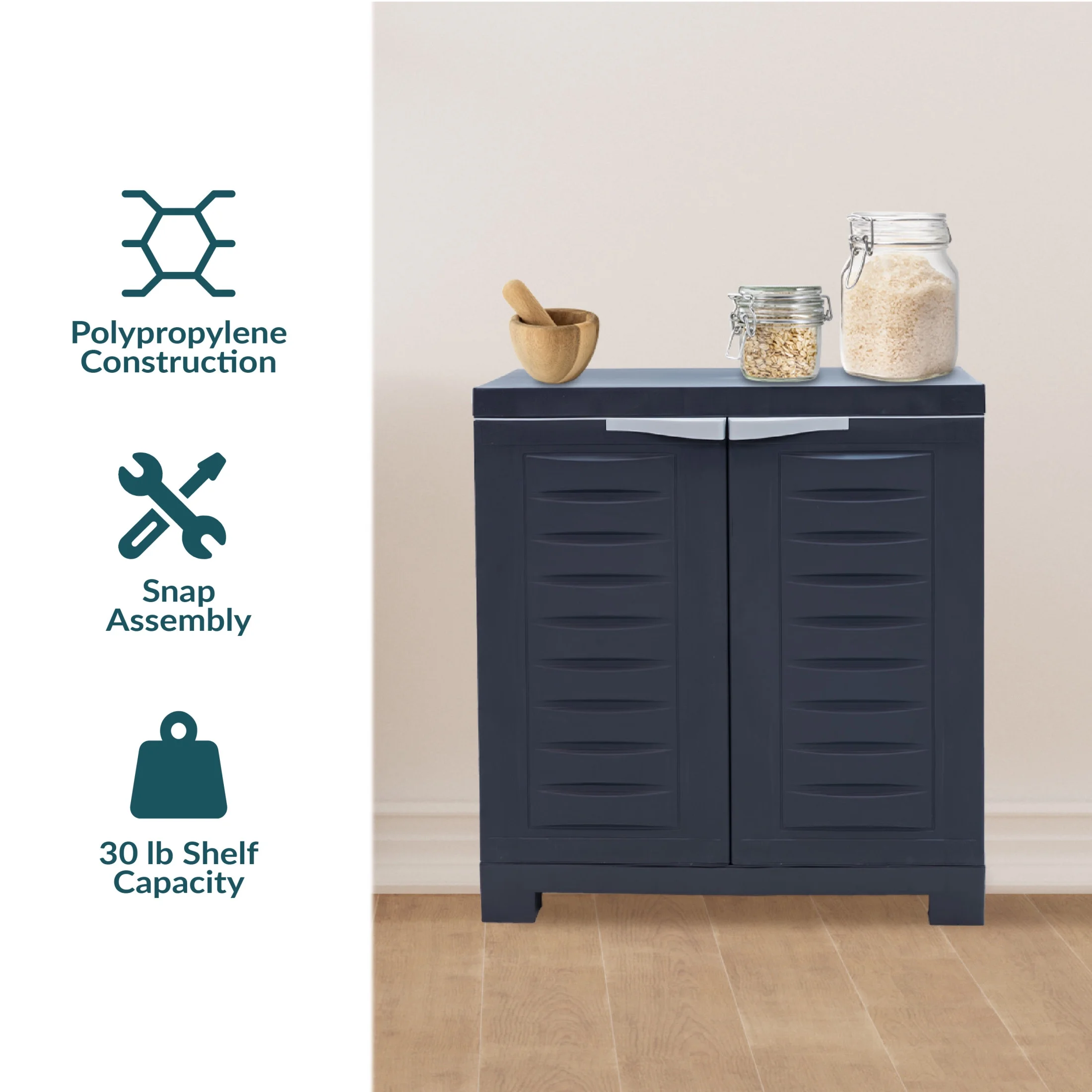 Sunnydaze Adjustable 25.5" Plastic 1-Shelf Freestanding Garage Storage Cabinet, Gray w/ Charcoal Trim - Image 17