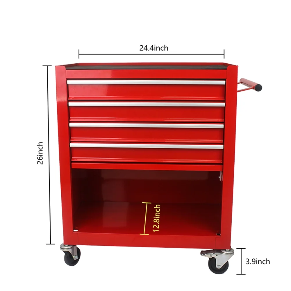 Rolling Tool Storage Cabinet With 4 Drawers, 4 Wheels, 2 Parking Brakes Tool Chest Cart, 5-Tier Rolling Tool Set for Handyman, Workshop, Home (Red) - Image 5
