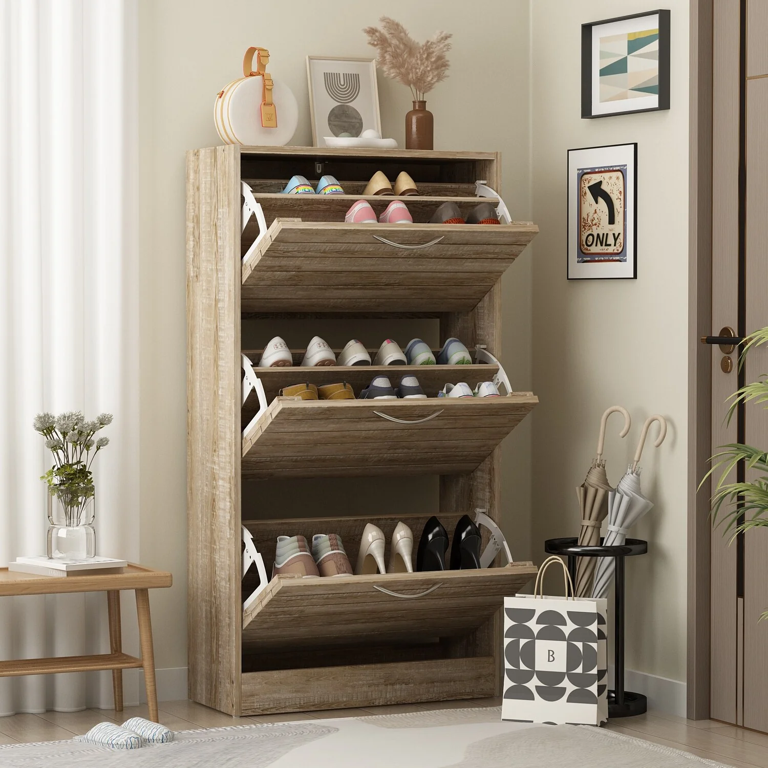 Modern Shoe Storage Cabinet for Entryway and Hallway, Space-Saving Shoe Organizer - Image 5