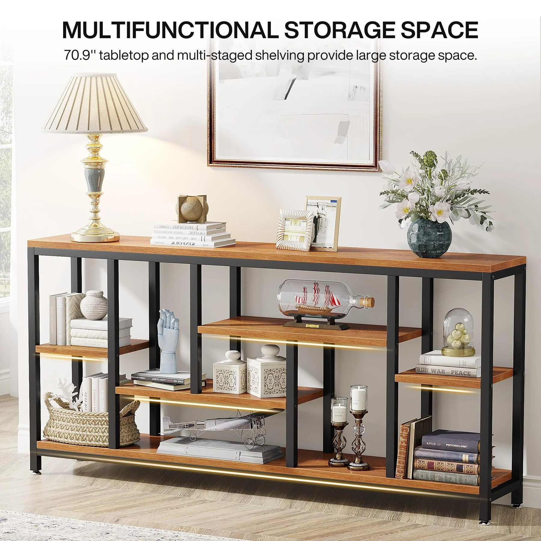 70.9 Inch Console Sofa Table with Storage, 3-Tier Entryway Table for Hallway - Image 14