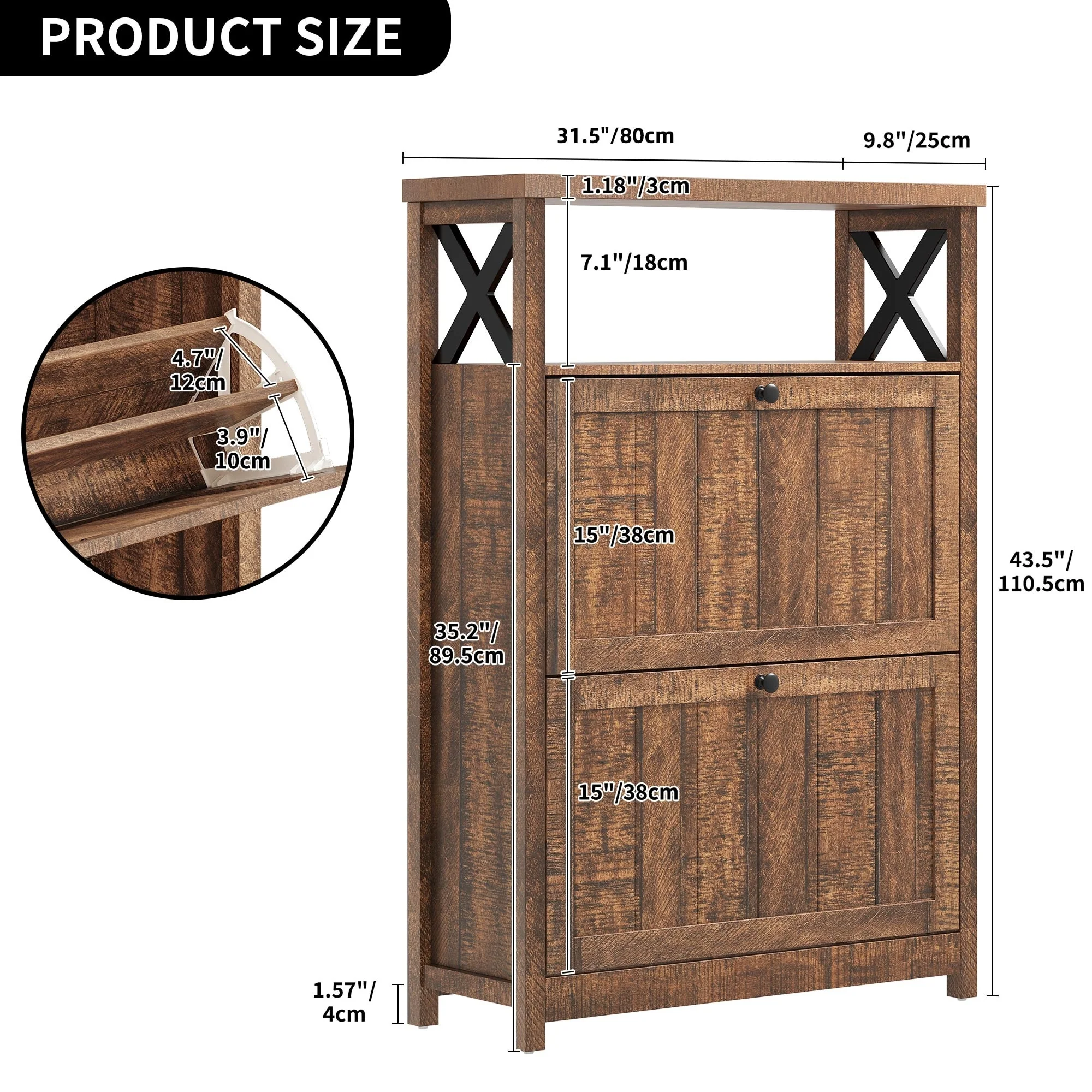 Shoe Storage Cabinet Organizer with 2 Compartments, Entryway and Hallway Shoe Cabinet - Image 18
