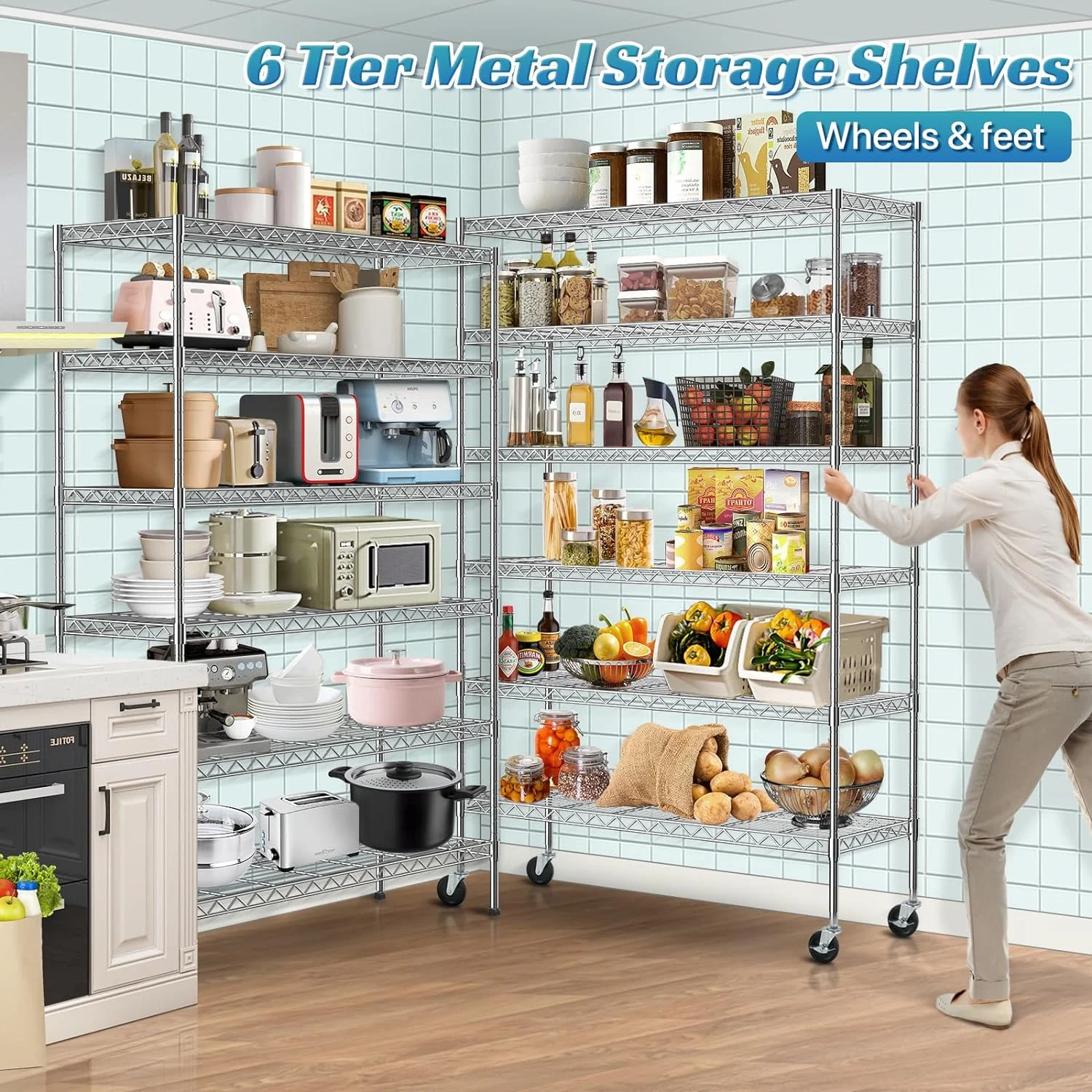 XF XINFENG 6 Tier Storage Shelves Adjustable Wire Shelving Heavy Duty Metal Shelves with Wheels 2100 lbs Capacity,Black - Image 10