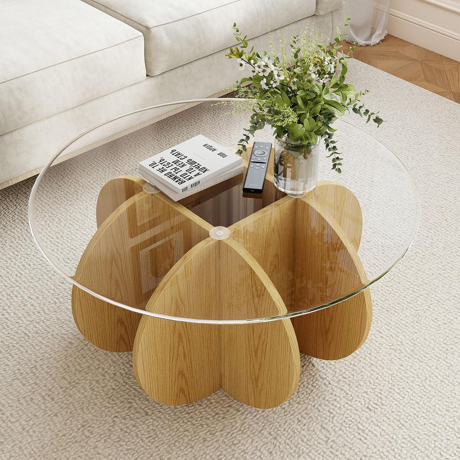 Pumpkin-Shaped Coffee Table with MDF Frame & Amber Tempered Glass Top - Image 2