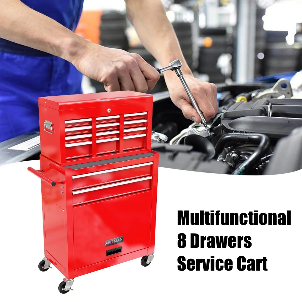 8-Drawer Rolling Tool Chest with Wheels, Removable Tool Box with Locking System, Tool Box Organizer with Hooks, Large Capacity Garage Storage Cabinet for Warehouse, Garage, Repair Shop, Orange - Image 23