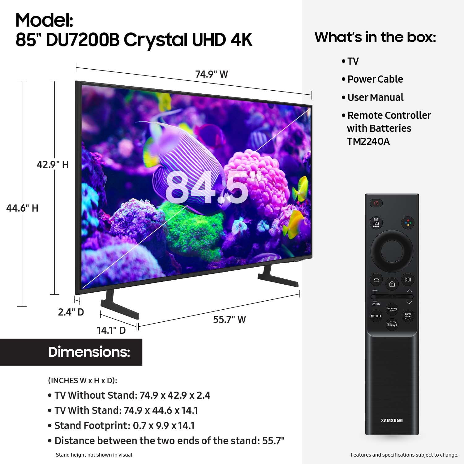 85 Crystal UHD 4K Smart TV DU7200B with, HDR, and 2024 Model - Image 2
