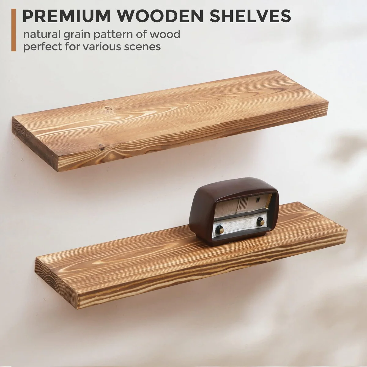 Set of 2 Handcrafted European Pine Floating Wall Shelves, Natural Rustic Wood - Image 27