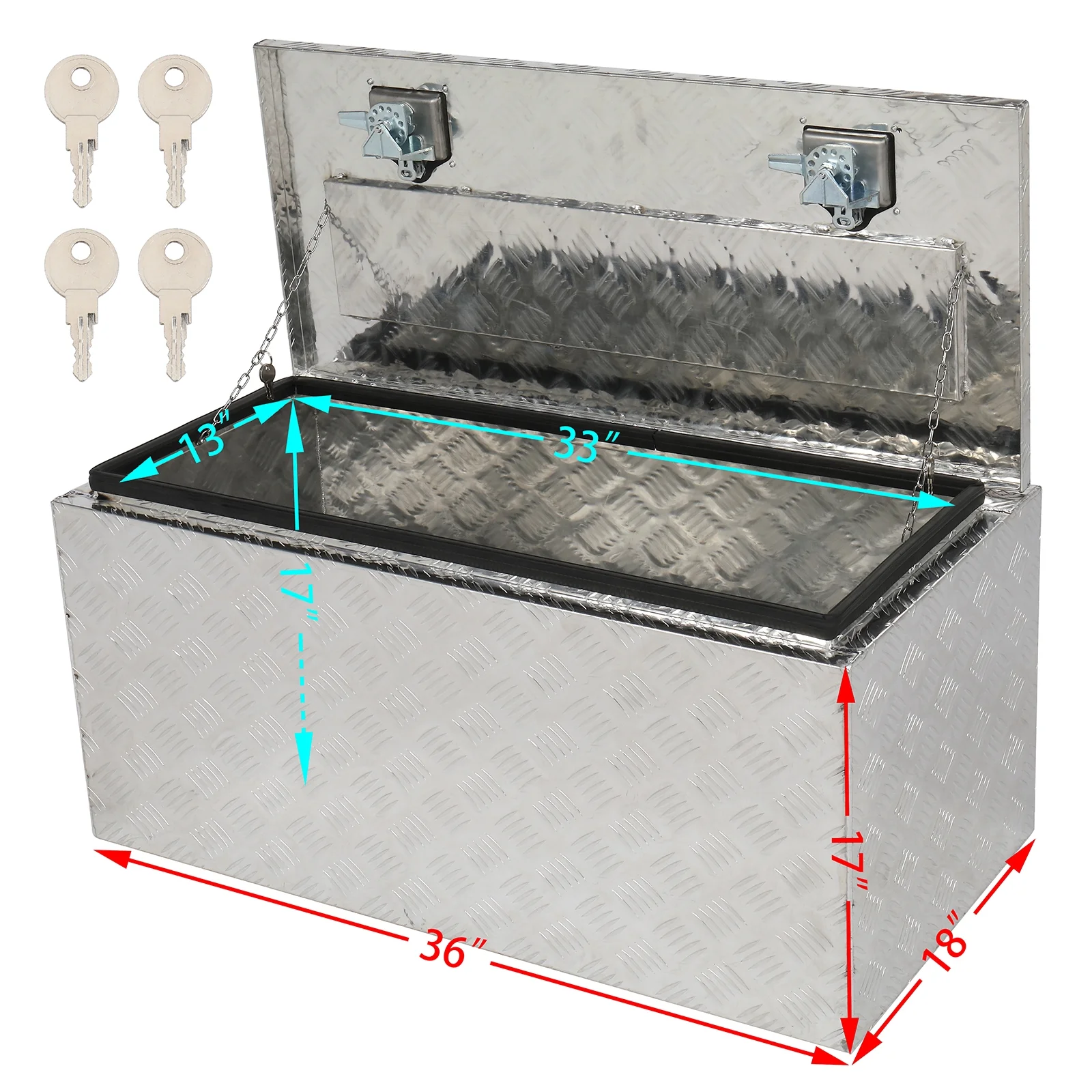 GZXS 36" Aluminum Storage Box Truck Underbody Toolbox Trailer RV Tool Heavy Duty Aluminum Tool RV ATV Trailer Storage Boxes W/Locks Keys Silver (36" x 18" x 17") - Image 8