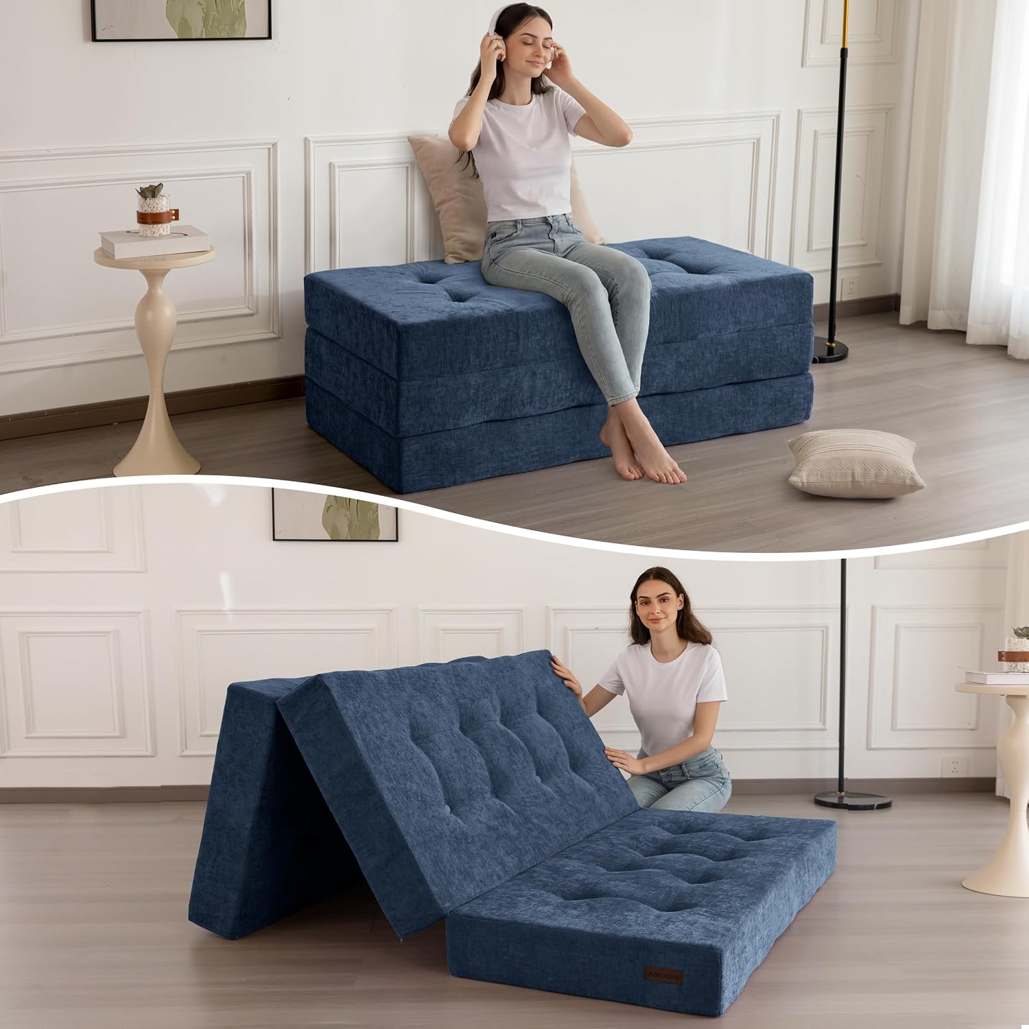6" Folding Sofa Bed for Floor, Tufted Tri-Fold Floor Mattress - Image 8