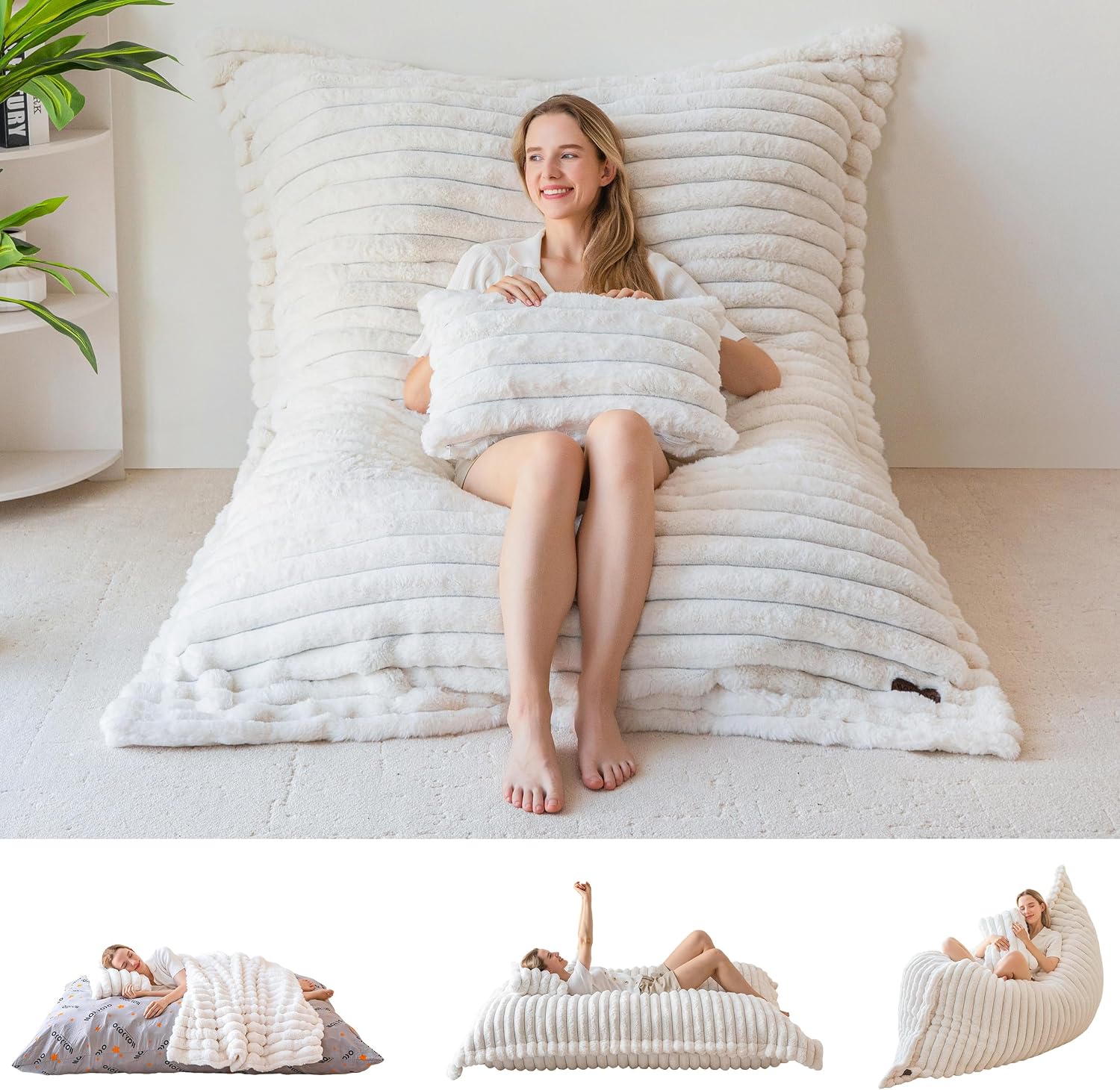 Giant Bean Bag Chair with Pillow, 3 in 1 Convertible Bean Bag Chair - Image 6
