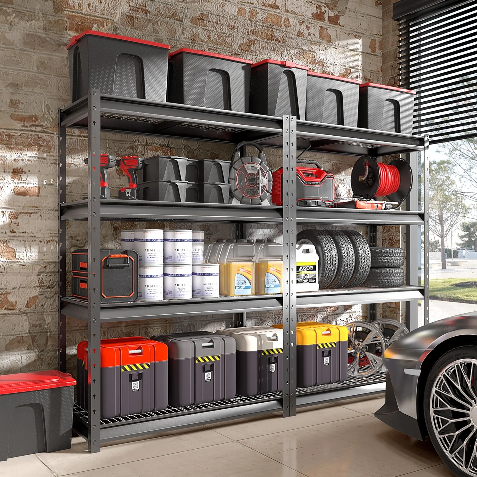 Shuntong The Atlas 12000LBS Garage Storage Shelves, 48"W Heavy Duty Metal Industrial Shelves, 4 Tier Adjustable Storage Rack for Warehouse Shop Basement,48"W x 24"D x 72"H, Black - Image 10