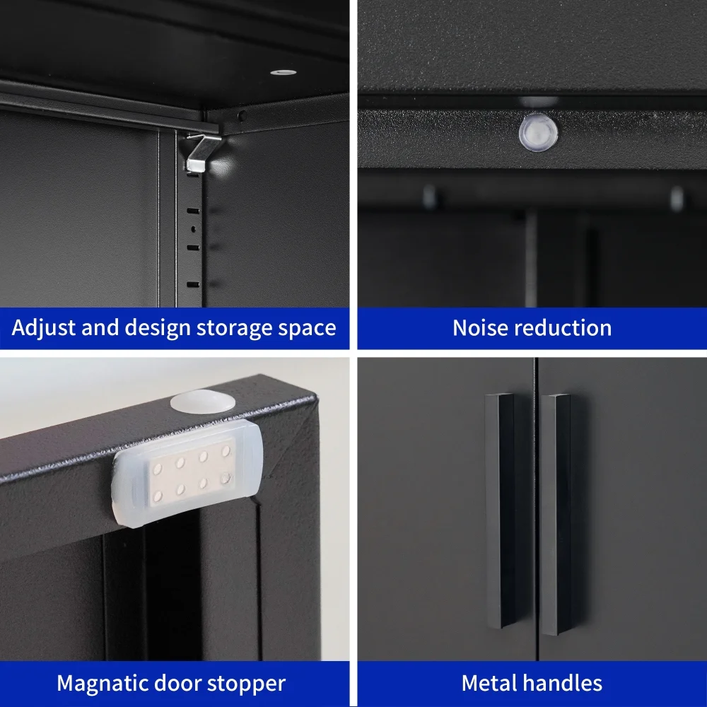 31.5" Metal Storage Cabinet with 2 Doors and 2 Adjustable Shelves, Garage Storage Cabinet with Metal Handles, Metal File Cabinet for Home Office School Gym, Black - Image 12