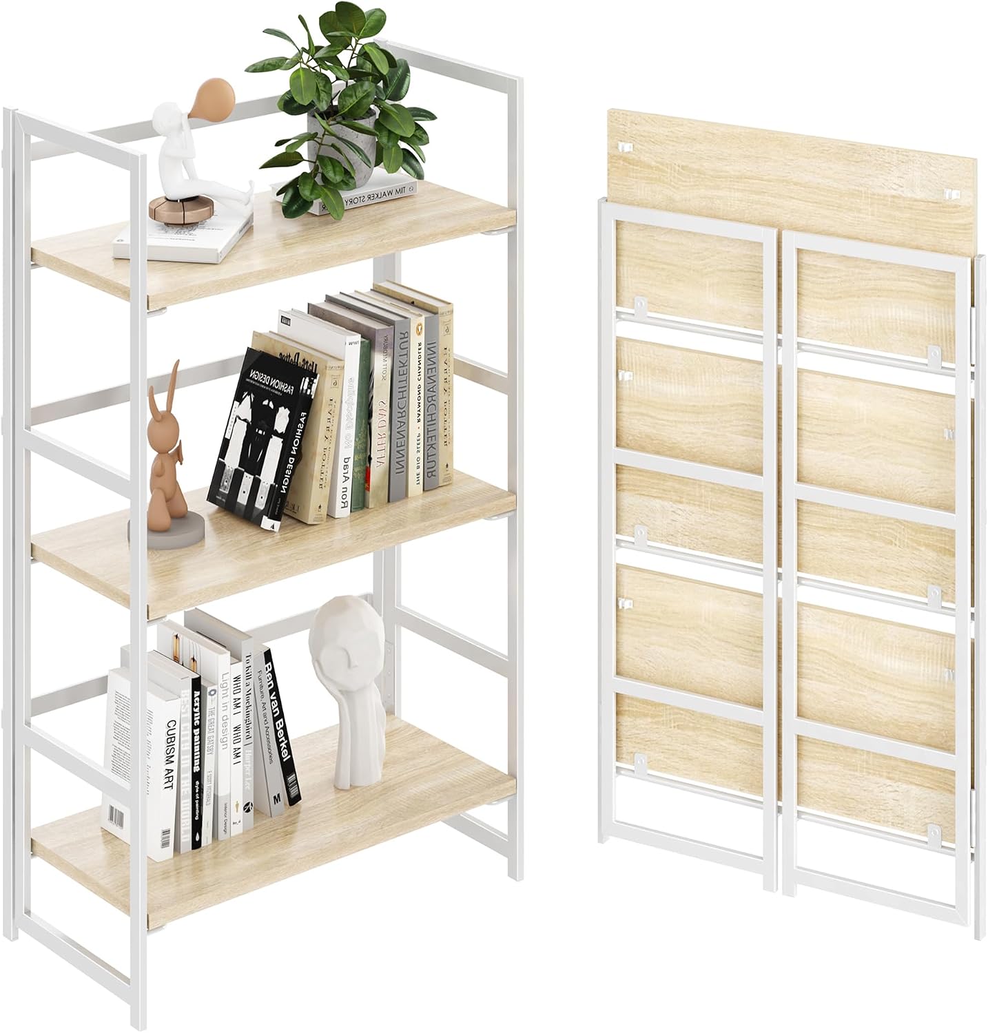 Vintage Multifunctional Folding Bookshelf, No-Assembly Plant Stand Storage Rack Shelves for Home Office (White, 5-Tier) - Image 6