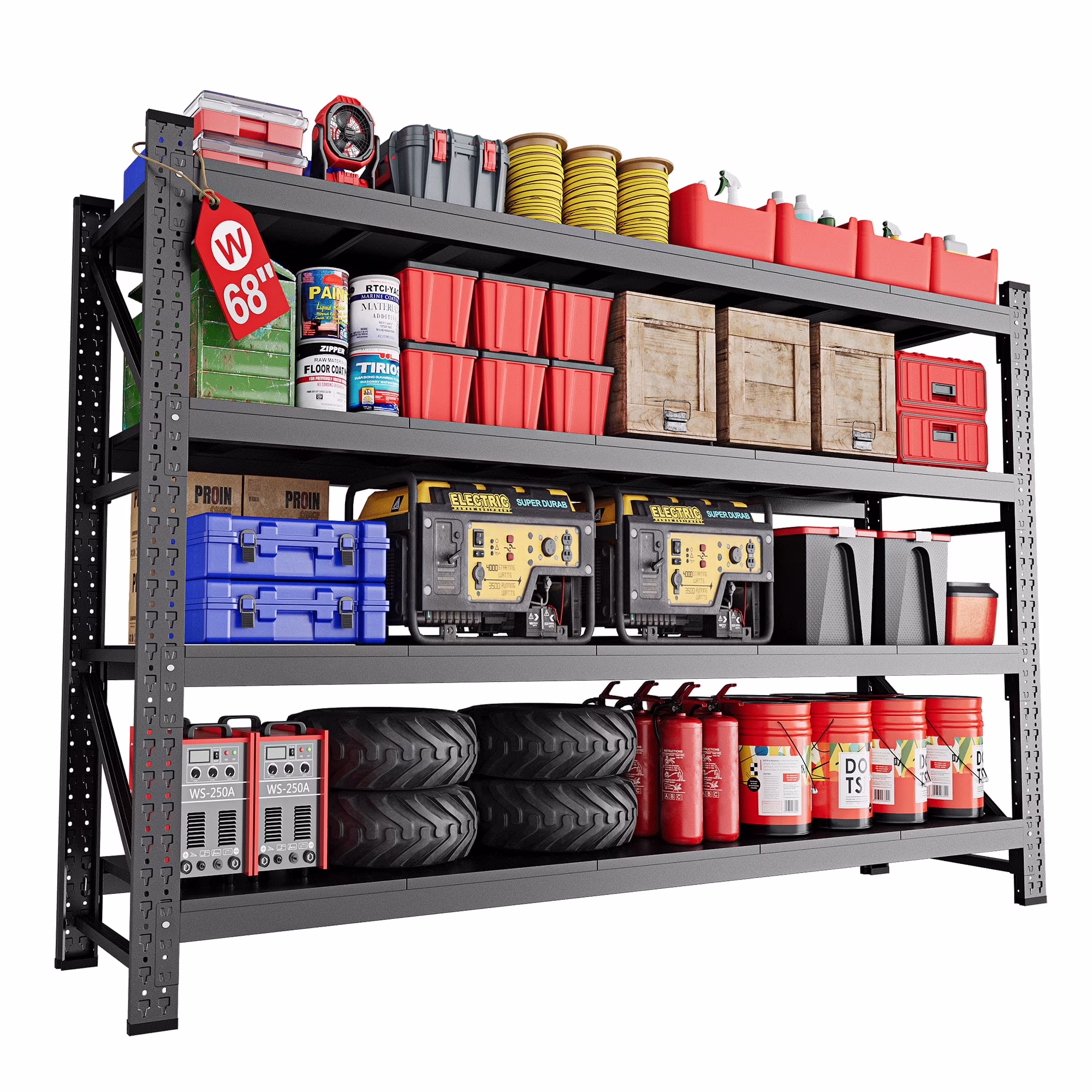 AUHUP 4-Tier Garage Storage Shelves 2400LBS Heavy Duty Metal Shelving 48" W Shelving Unit for Warehouse,Basement Industrial,Home Utility Rack Shelf, Black - Image 5