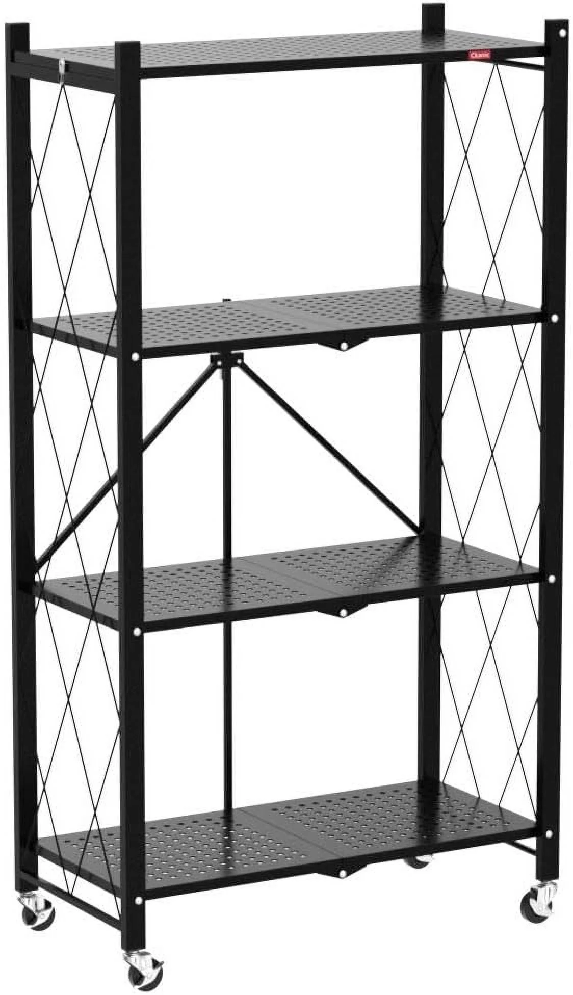 4 Tier Foldable Storage Shelves with Wheels, Large Capacity Shelving Unit, Freestanding Metal Wire Shelf Rack, No Assembly Organizer Rack for Garage Kitchen, Basement, Pantry(Black) - Image 8