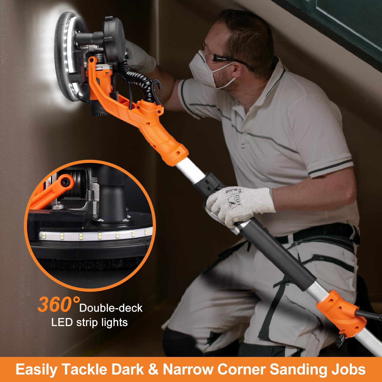 1000W Drywall Sander, Electric Wall and Ceiling Sanding Tool for Popcorn Texture Removal - Image 7