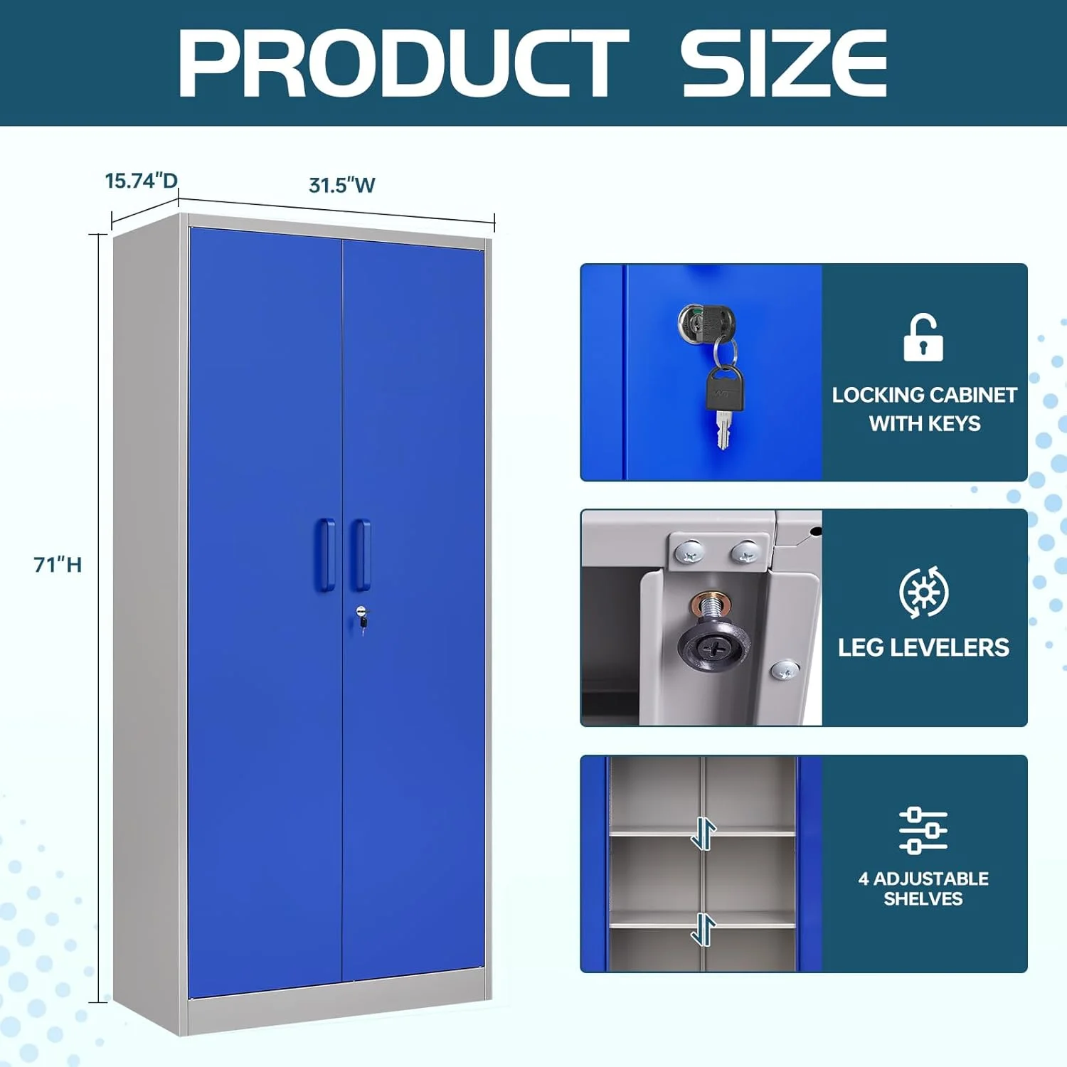 MIIIKO Metal Storage Cabinet with Locking Doors, Black Garage Lockable Steel Cabinets with 4 Doors and 5 Shelves for Home, Garage, Pantry Workshop Warehouse - Image 30