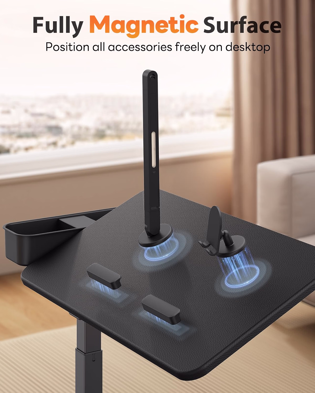Magnetic Height and 360° Angle Adjustable Overbed Bedside Table Tray - Image 4