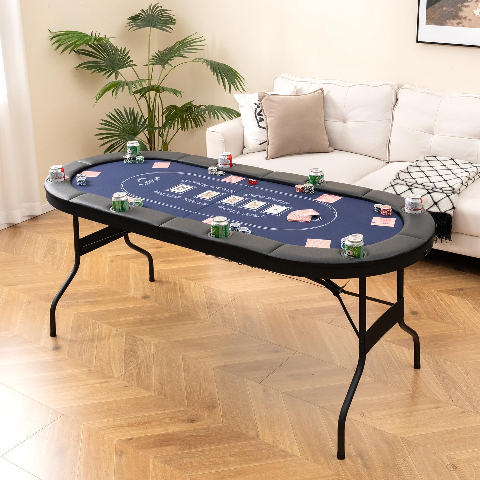 Foldable Poker Table for 8 Players, Card Game Table with Deep Metal Cup Holders - Image 2