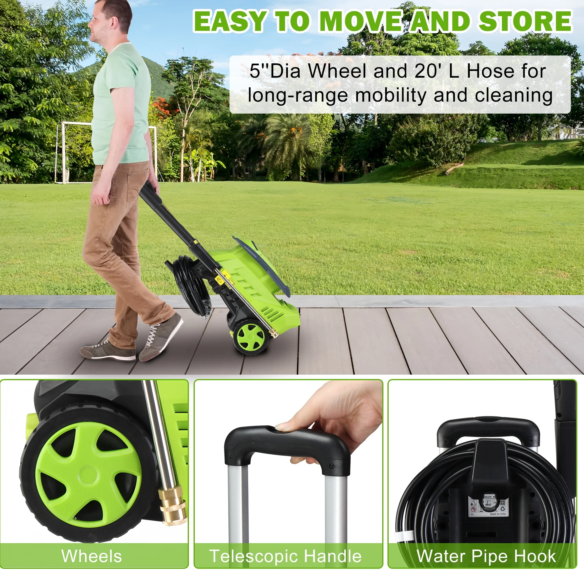 Seizeen Pressure Washer, Power Washer Electric Powered Max 3300 PSI 2 GPM, 1800W 110V Motor, with Foam Cannon & 7.3M Hose, Car House Garden Cleaning - Image 6