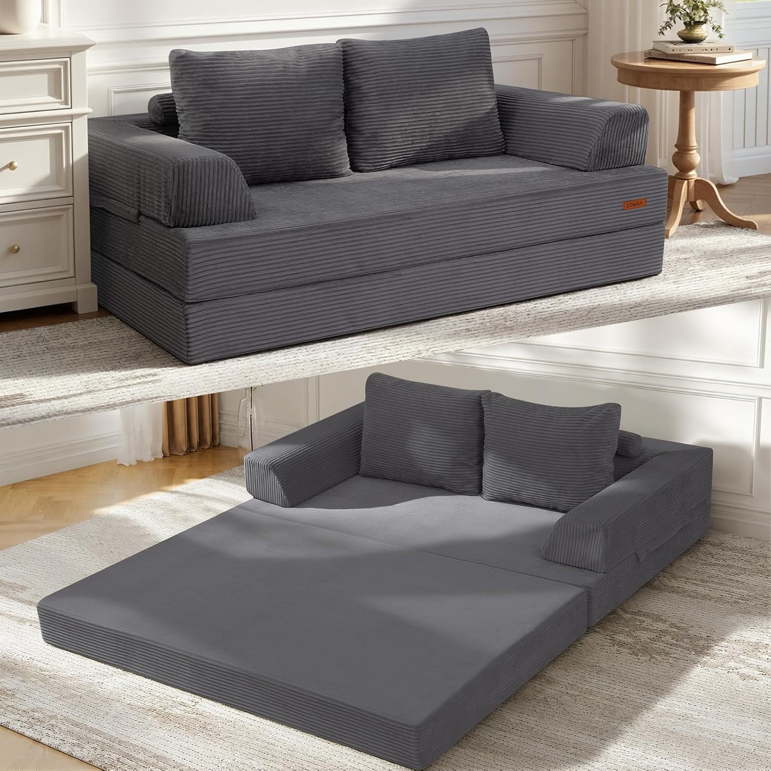 Convertible Futon Sofa Bed, 59" Folding Boneless Loveseat Small Couch - Image 16