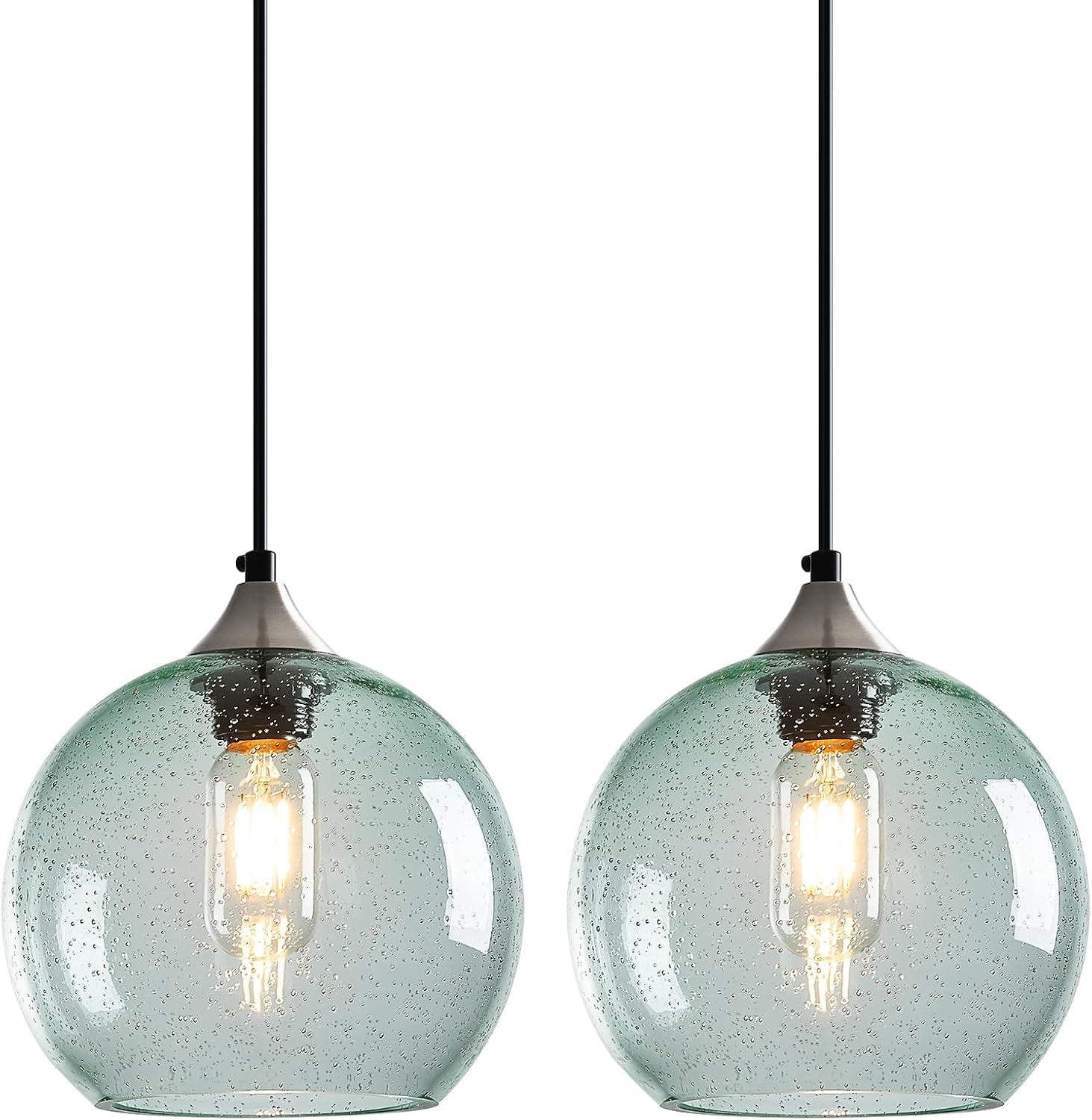 Amber Pendant Lights Kitchen Island 3 Pack, 5.9 in Seeded Glass Globe - Image 84